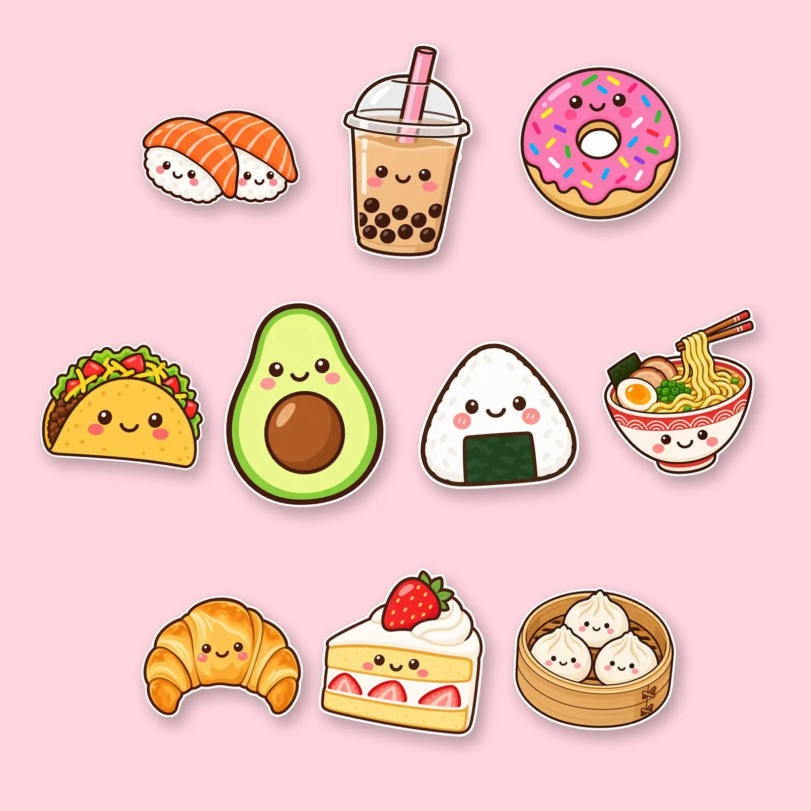 Kawaii Food Sticker Pack – 10 Printable Die-Cut Stickers preview