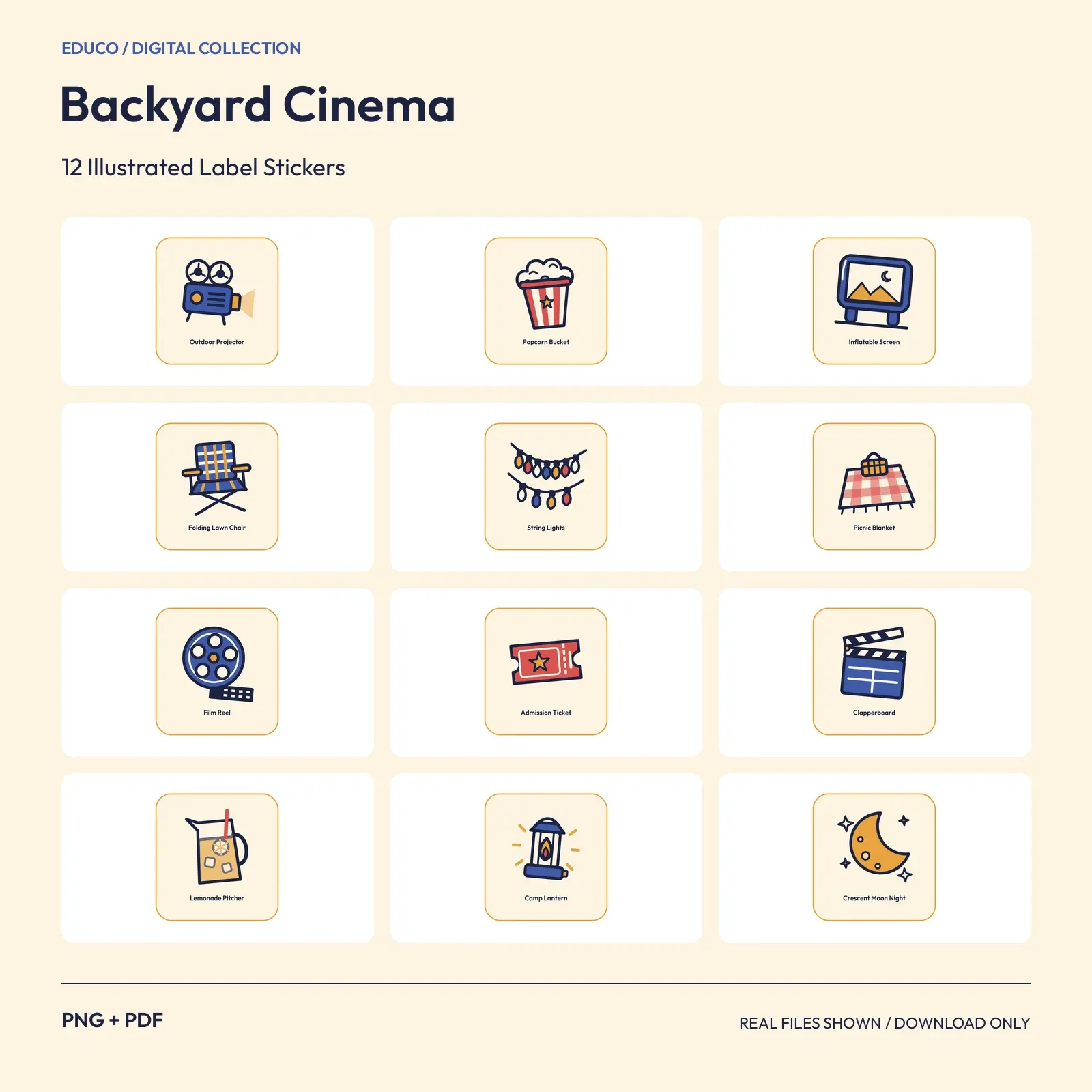 Backyard Cinema - 12 Illustrated Label Stickers preview