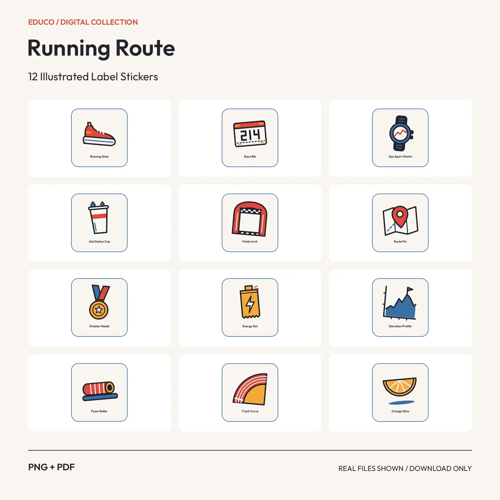 Running Route - 12 Illustrated Label Stickers preview
