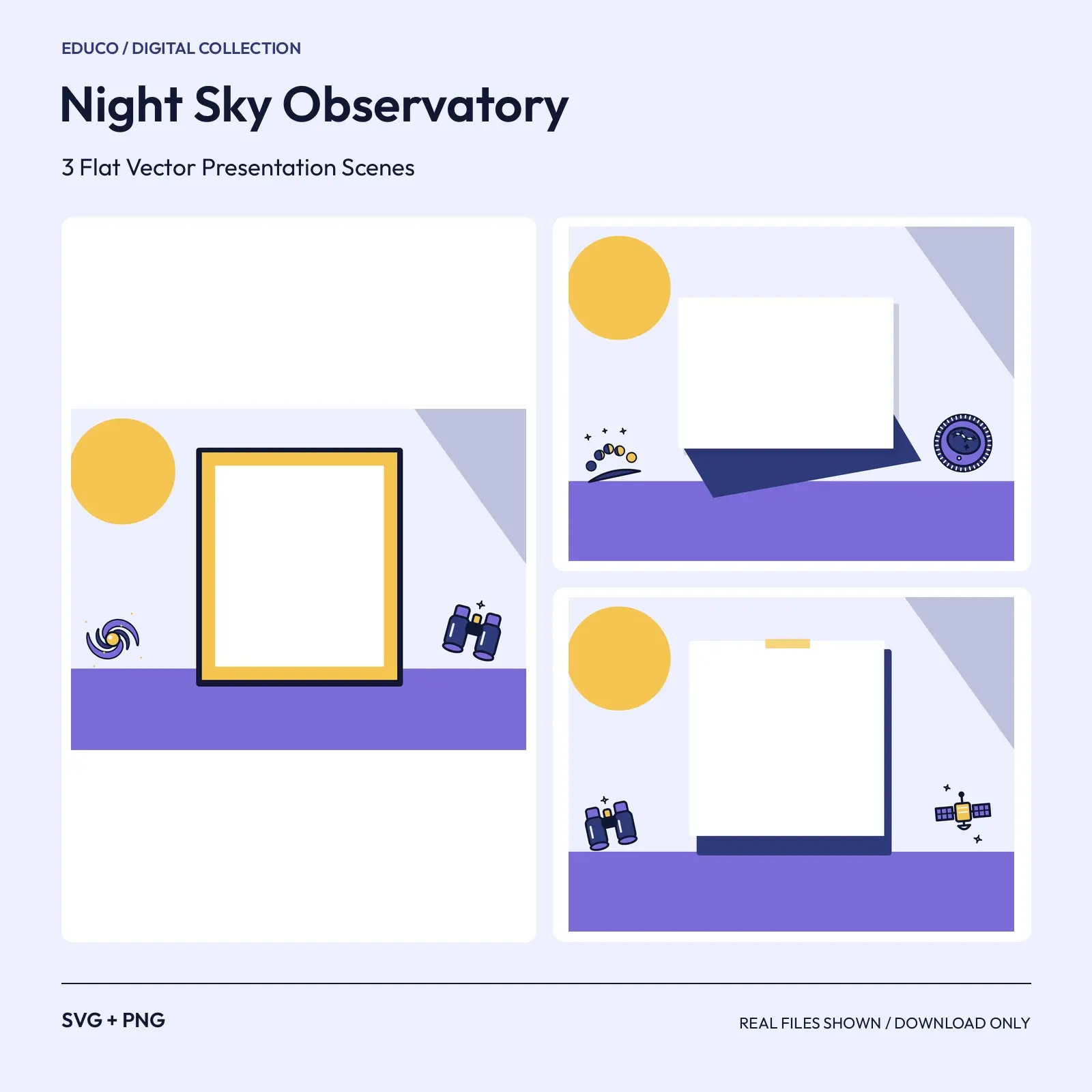 Night Sky Observatory - 3 Flat Vector Presentation Scenes preview