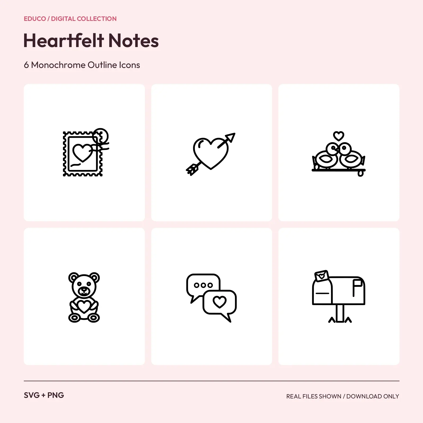 Heartfelt Notes - 6 Monochrome Outline Icons preview