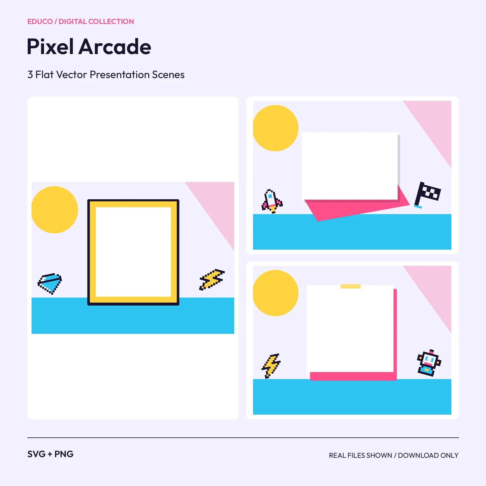 Pixel Arcade - 3 Flat Vector Presentation Scenes preview