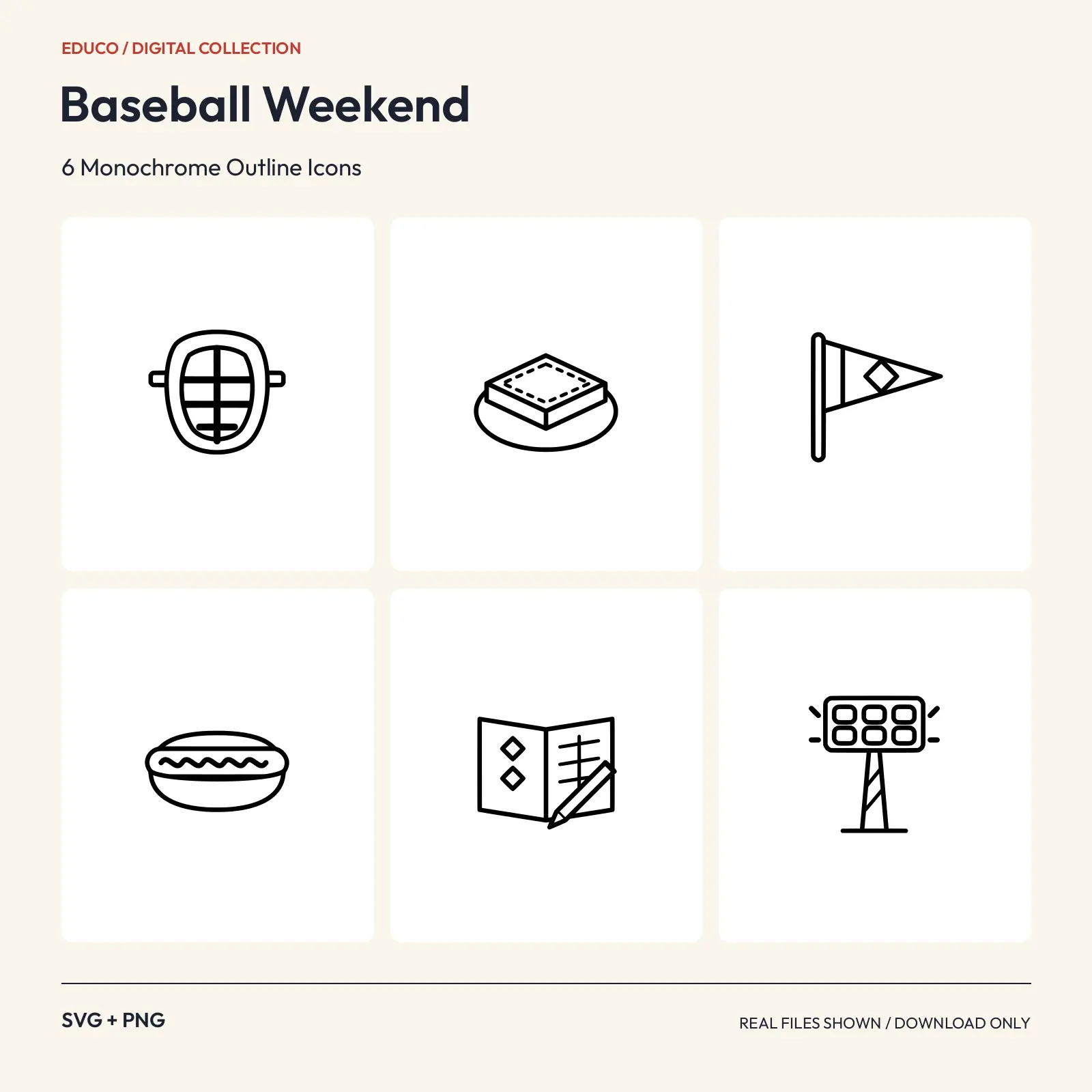 Baseball Weekend - 6 Monochrome Outline Icons preview