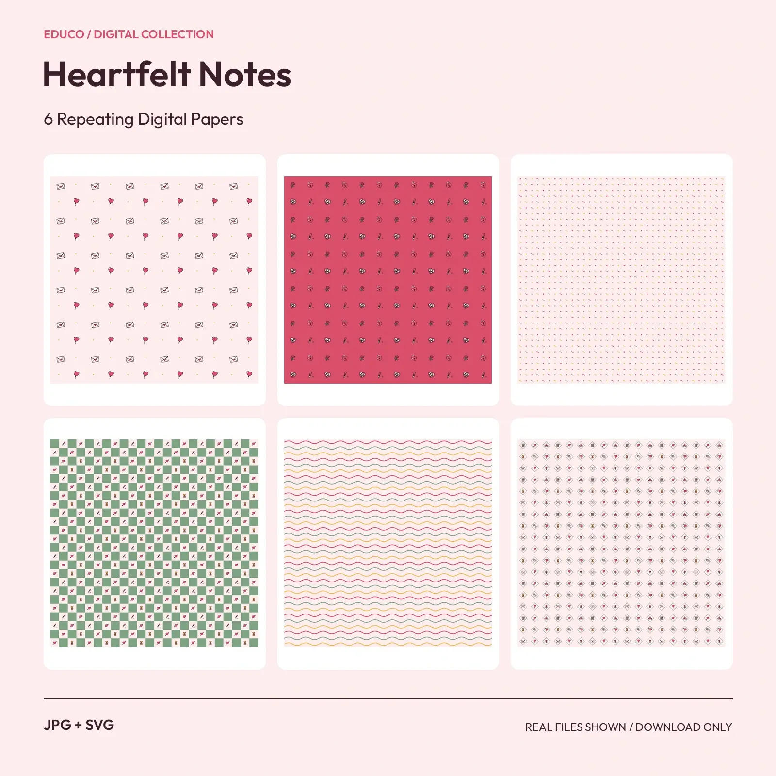 Heartfelt Notes - 6 Repeating Digital Papers preview