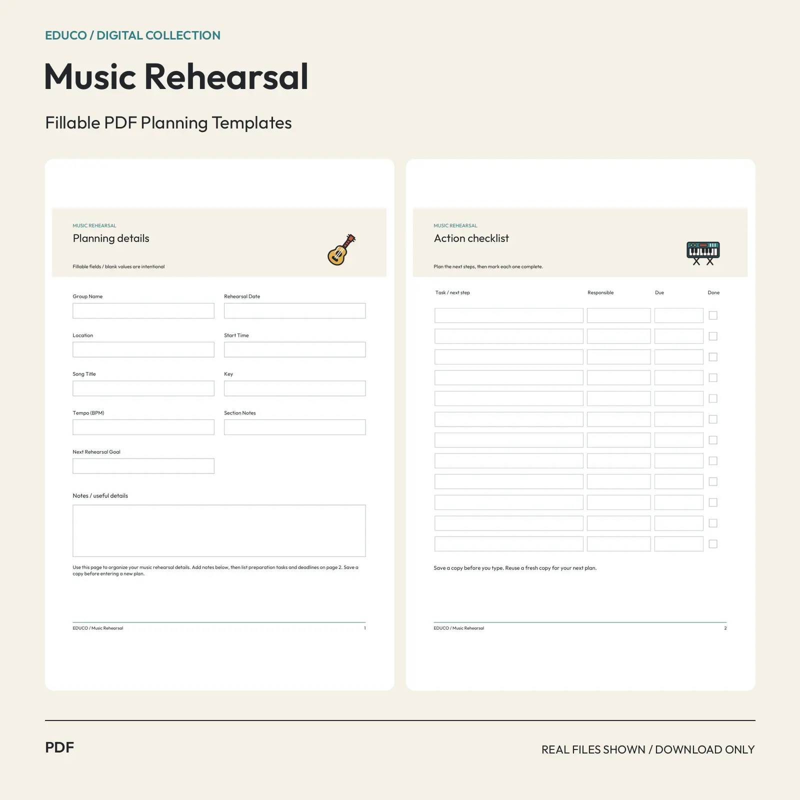 Music Rehearsal - Fillable PDF Planning Templates preview