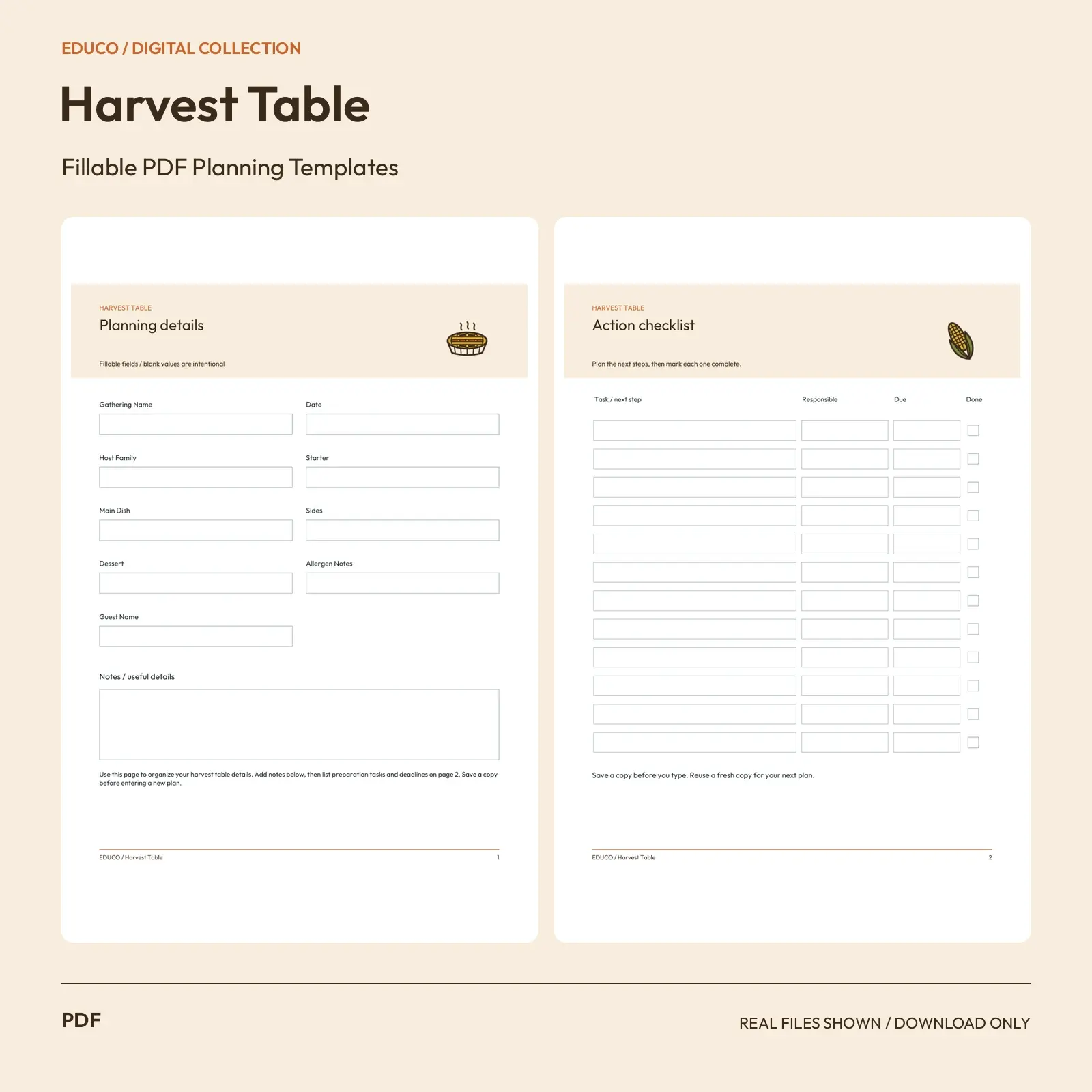Harvest Table - Fillable PDF Planning Templates preview