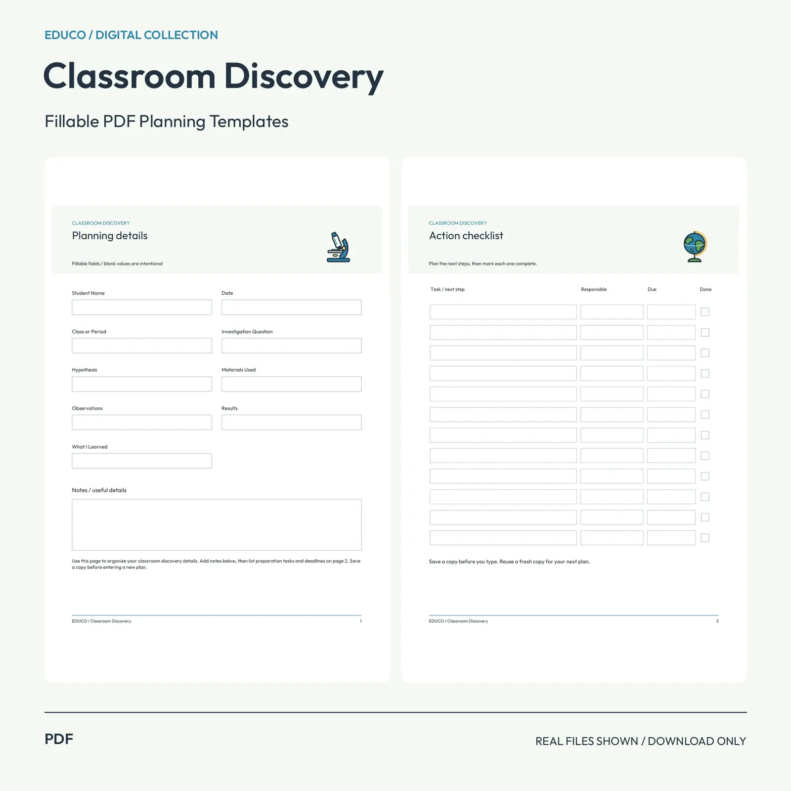 Classroom Discovery - Fillable PDF Planning Templates preview
