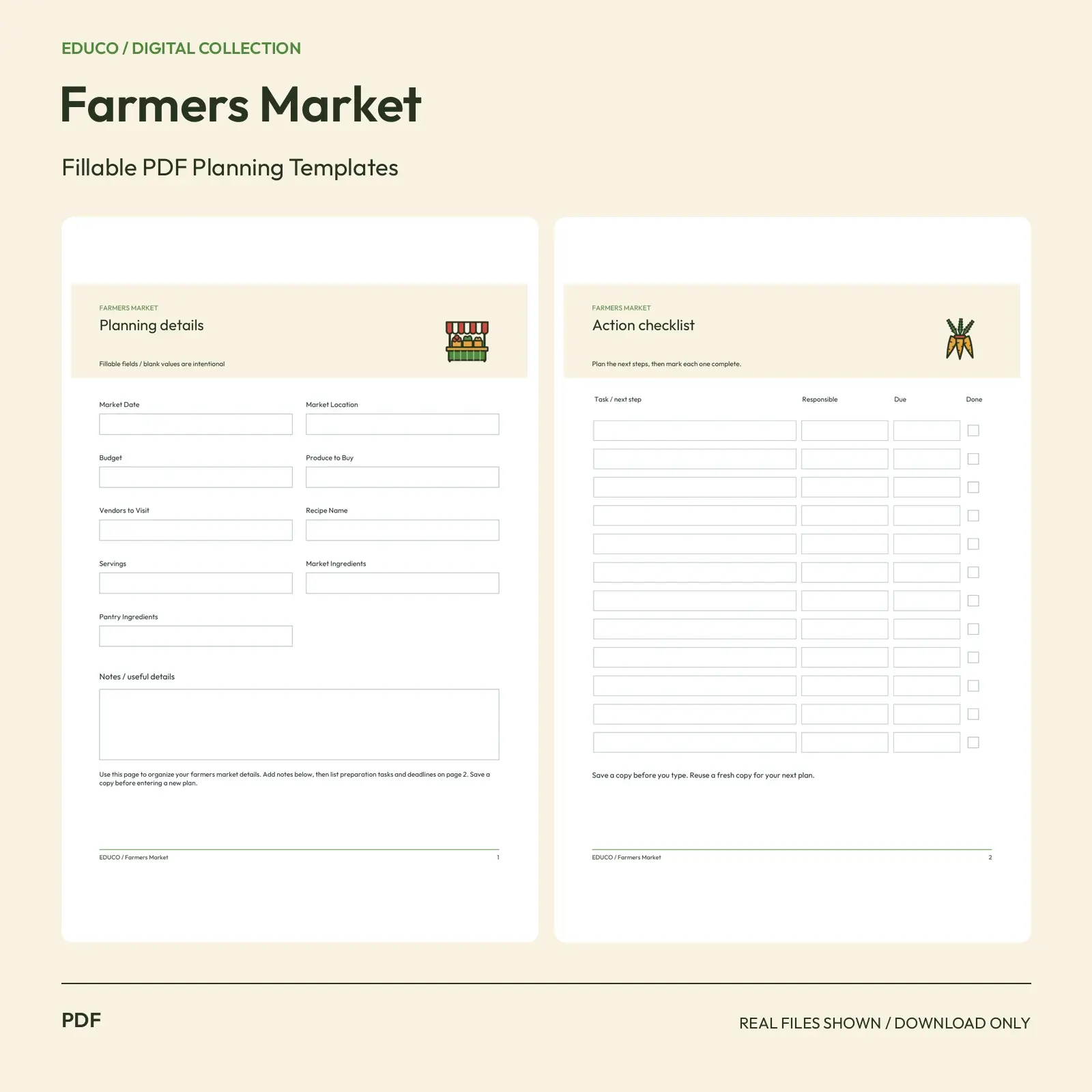Farmers Market - Fillable PDF Planning Templates preview