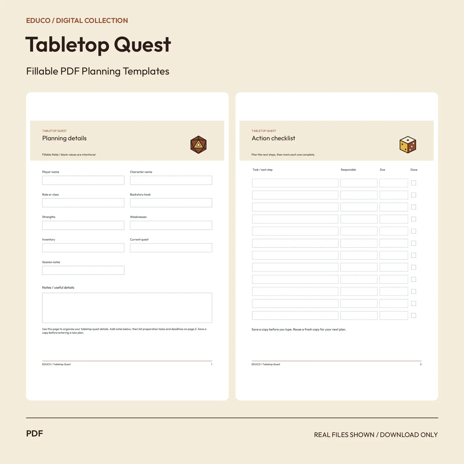 Tabletop Quest - Fillable PDF Planning Templates preview