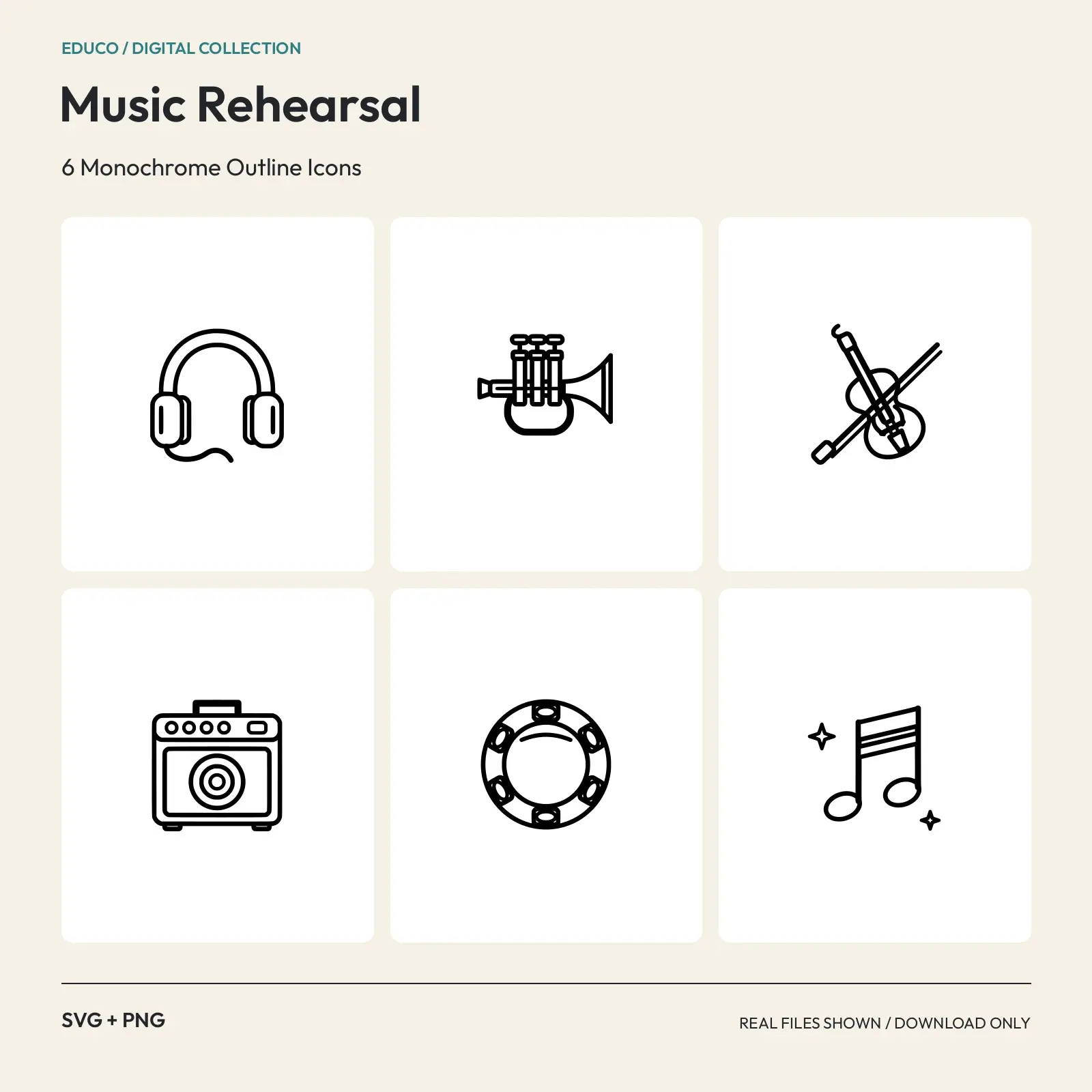 Music Rehearsal - 6 Monochrome Outline Icons preview