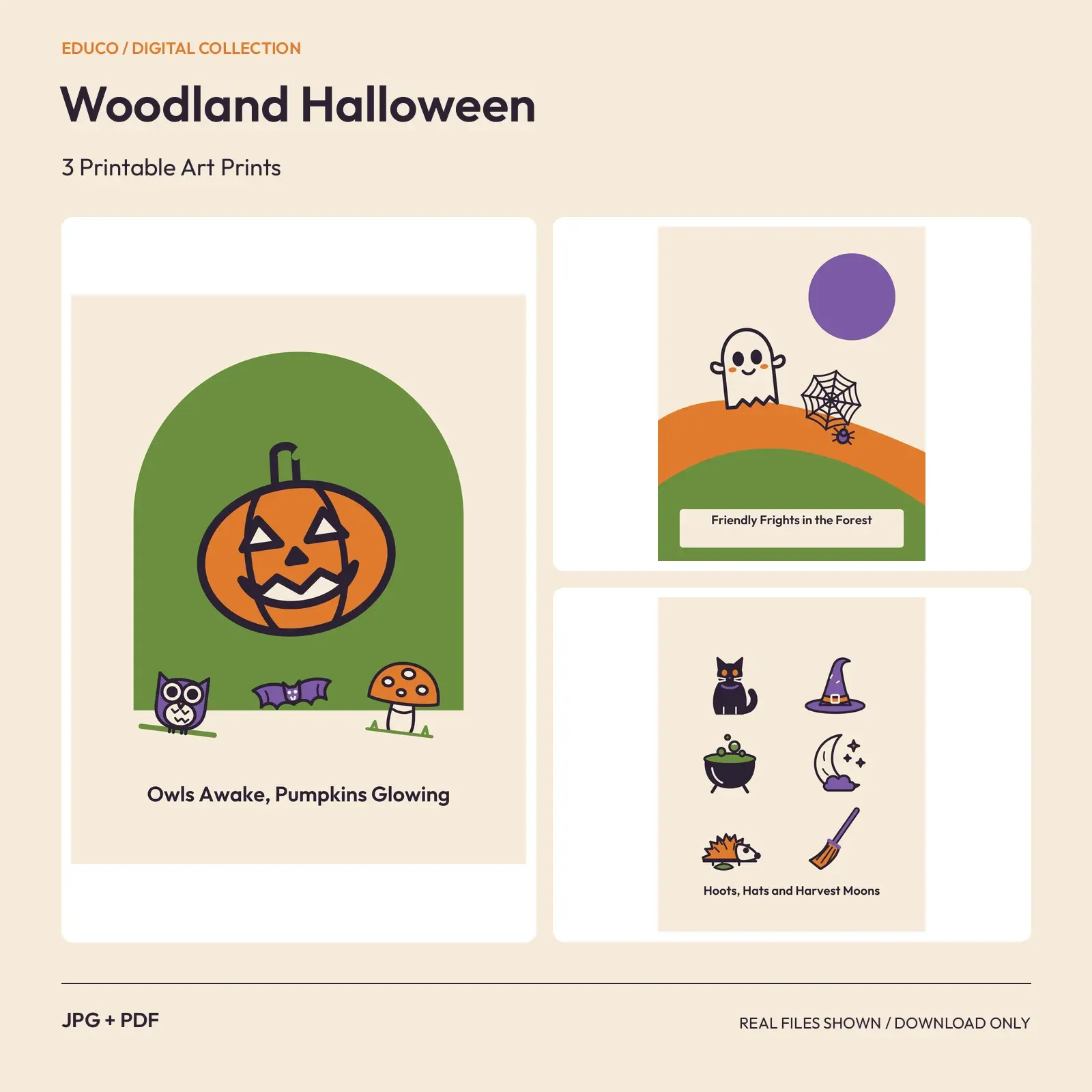 Woodland Halloween - 3 Printable Art Prints preview
