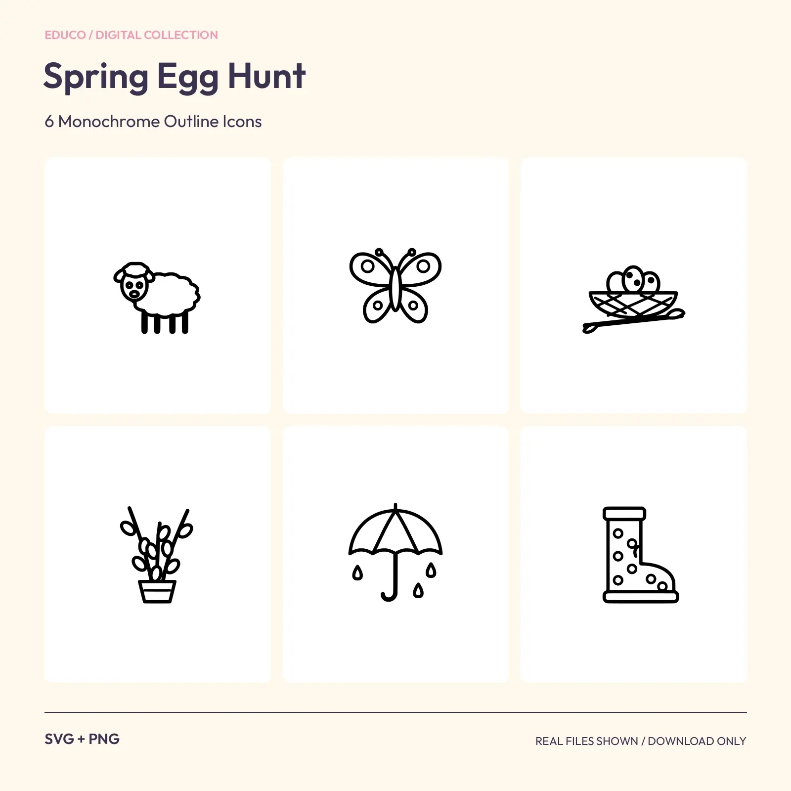 Spring Egg Hunt - 6 Monochrome Outline Icons preview