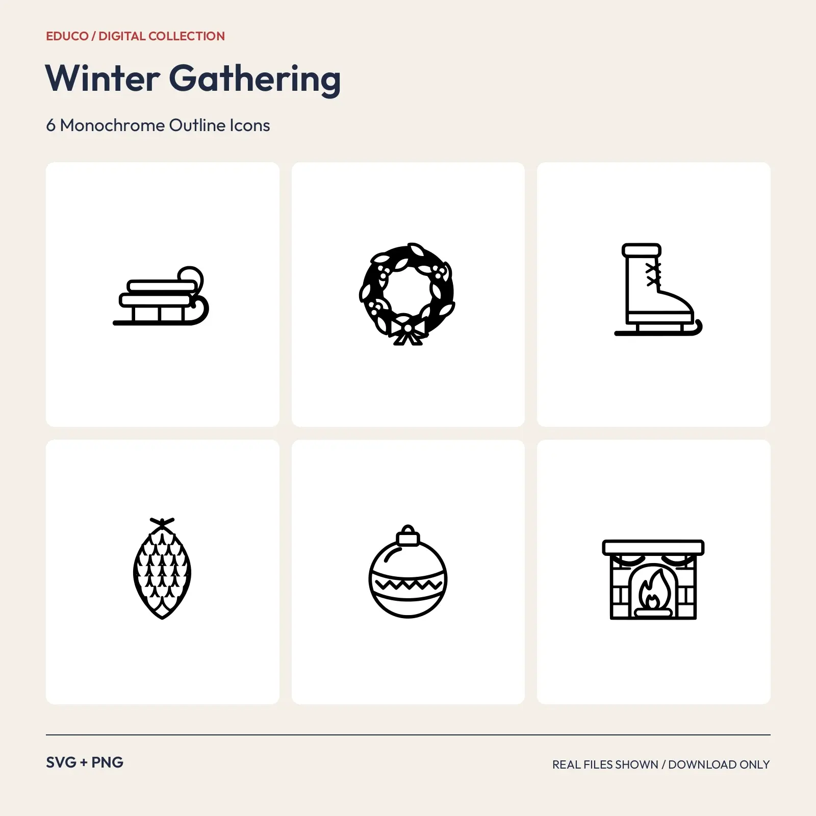 Winter Gathering - 6 Monochrome Outline Icons preview
