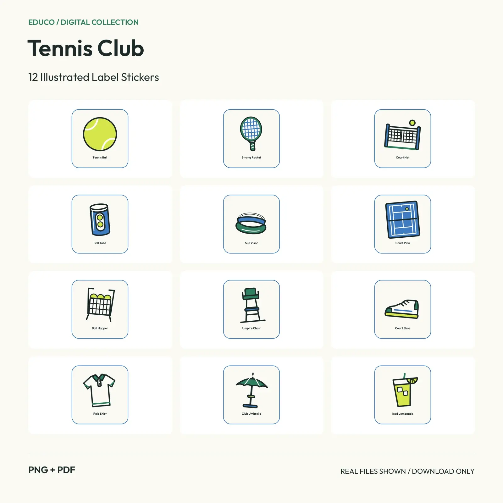 Tennis Club - 12 Illustrated Label Stickers preview