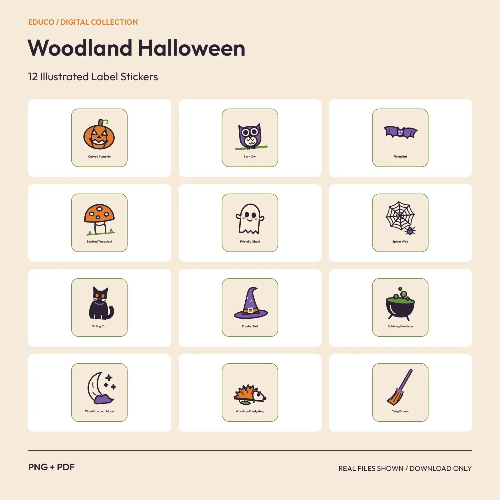 Woodland Halloween - 12 Illustrated Label Stickers preview