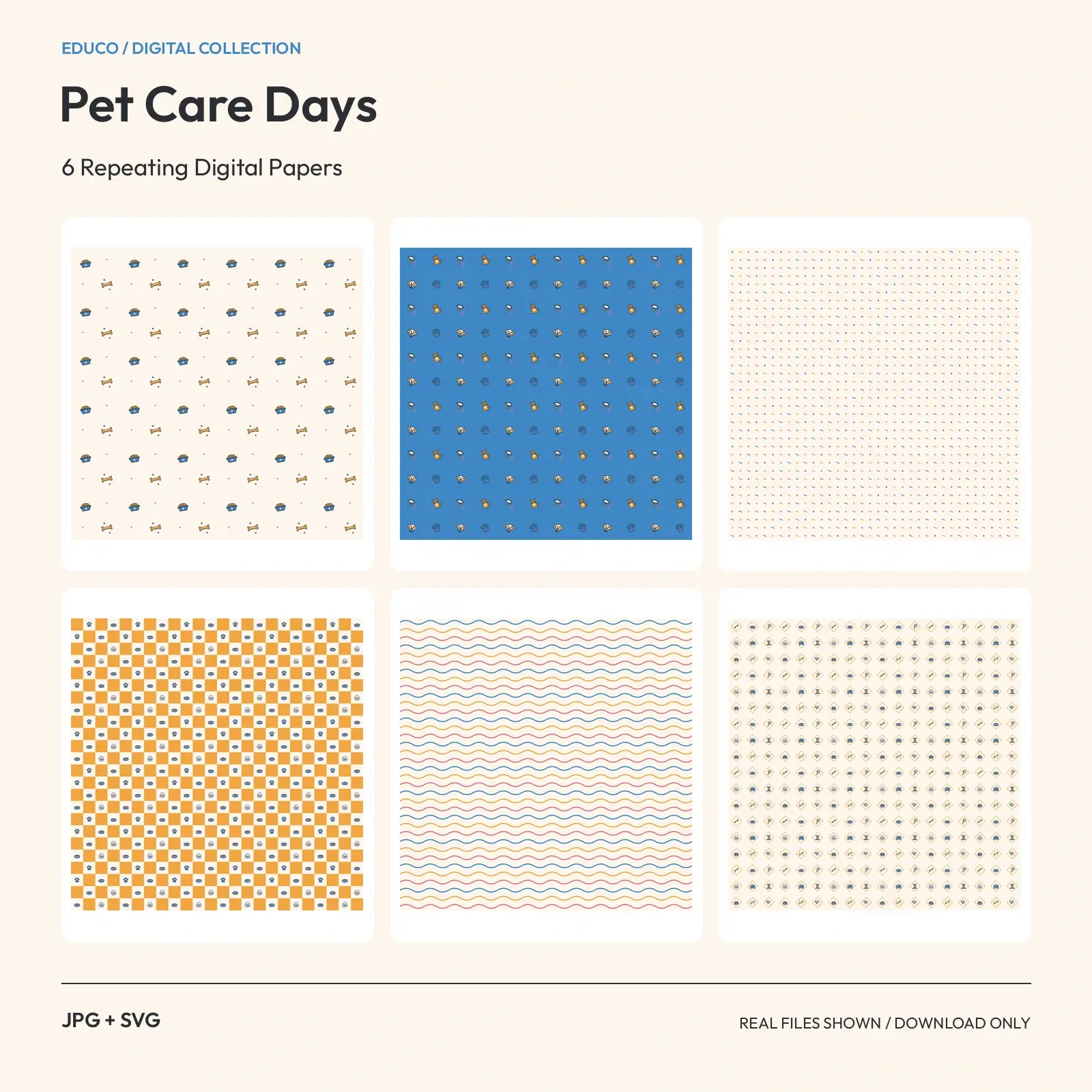 Pet Care Days - 6 Repeating Digital Papers preview