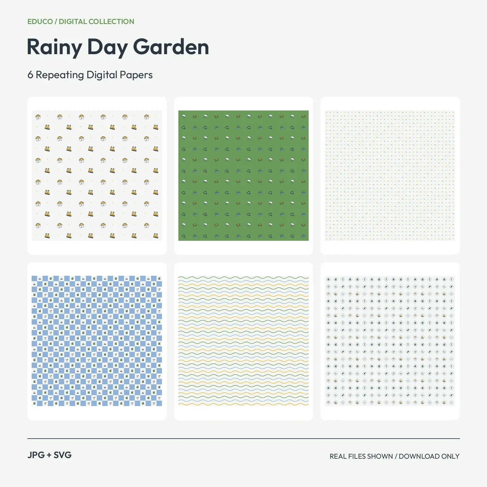 Rainy Day Garden - 6 Repeating Digital Papers preview