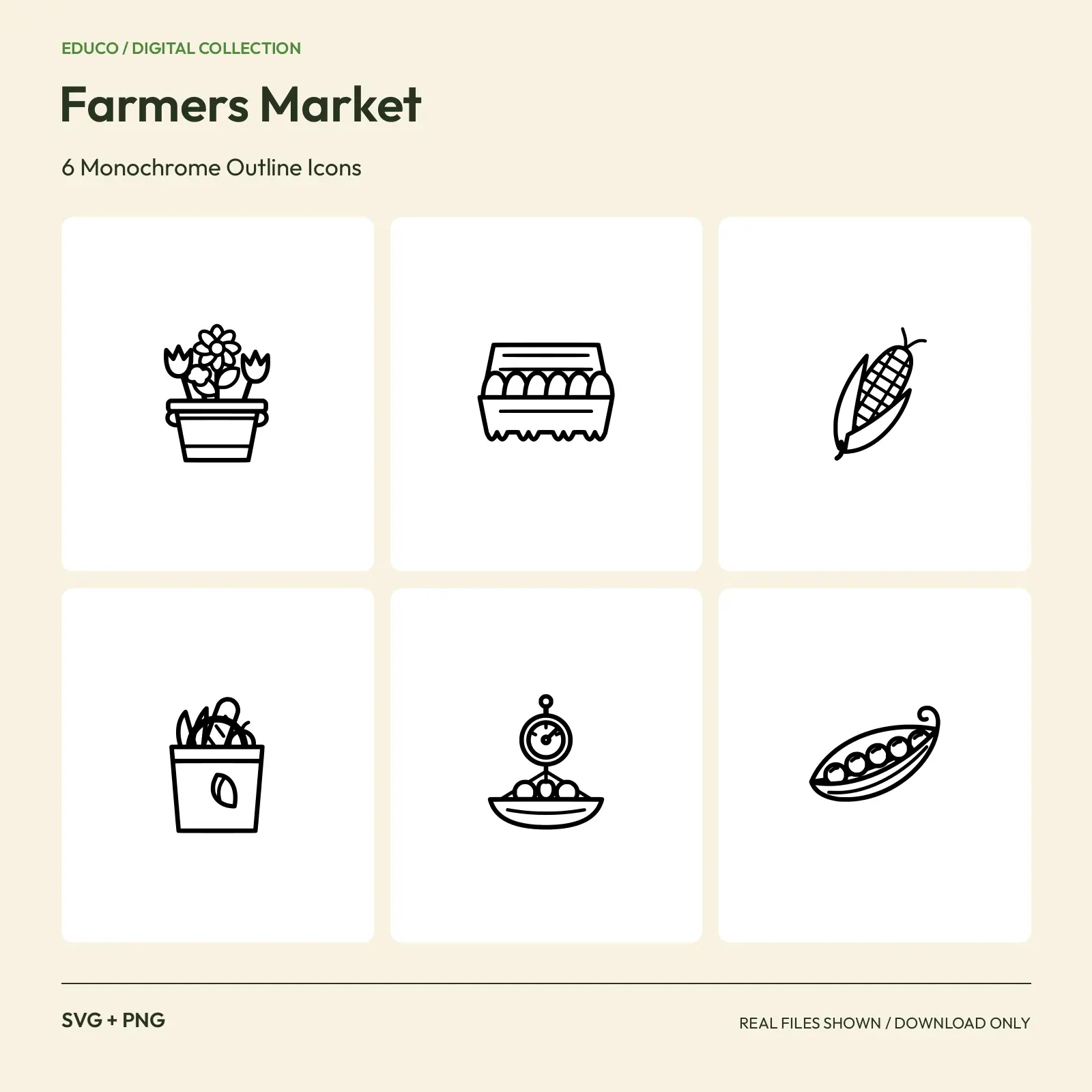 Farmers Market - 6 Monochrome Outline Icons preview