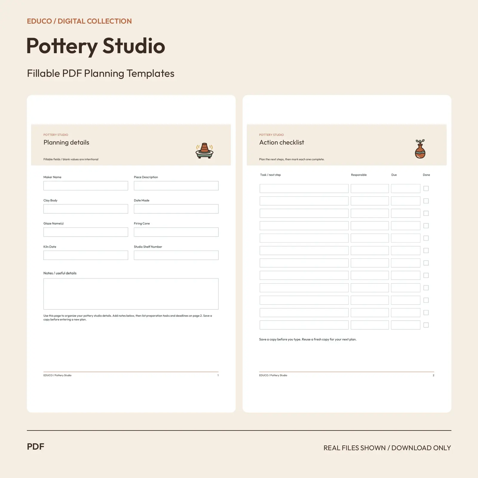 Pottery Studio - Fillable PDF Planning Templates preview