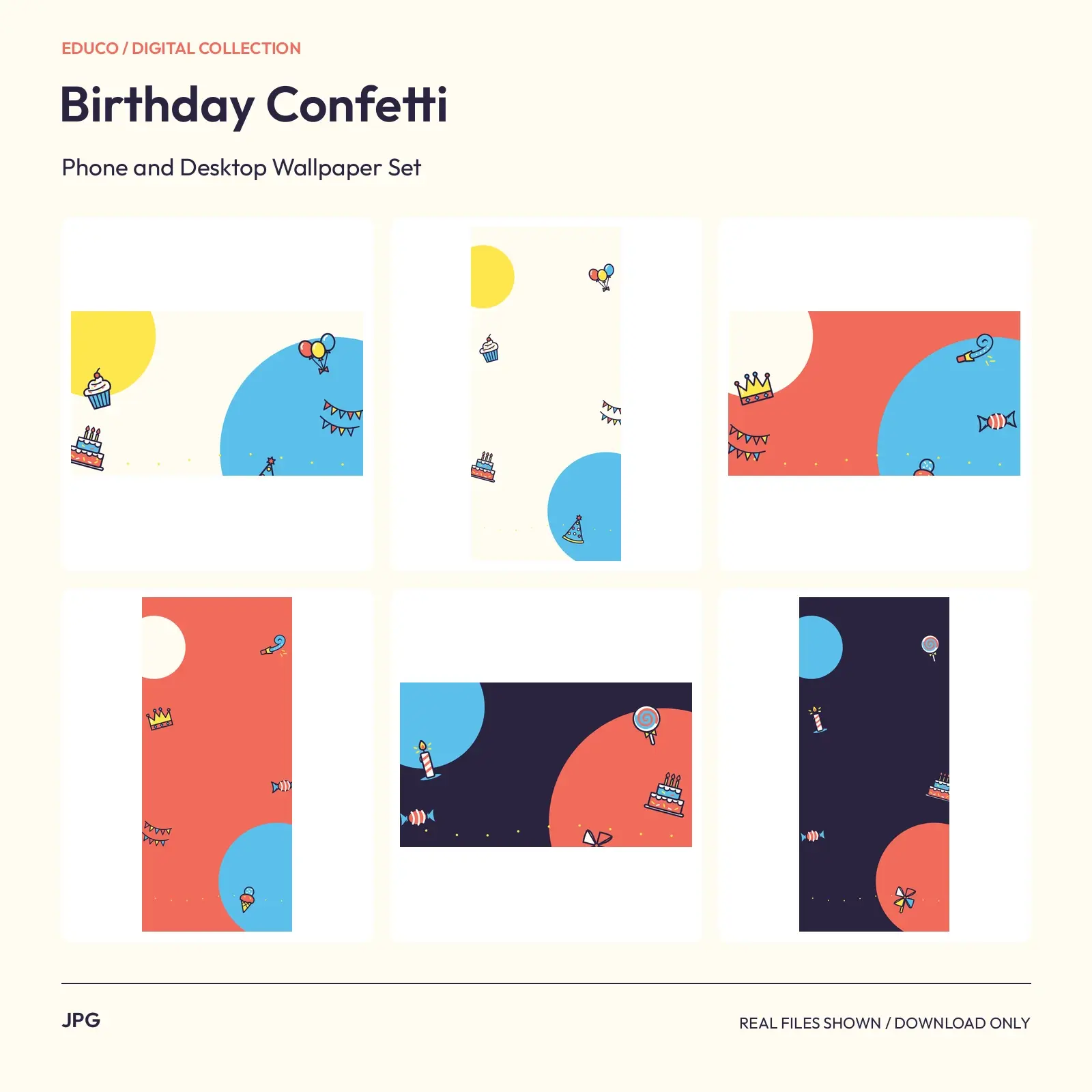 Birthday Confetti - Phone and Desktop Wallpaper Set preview