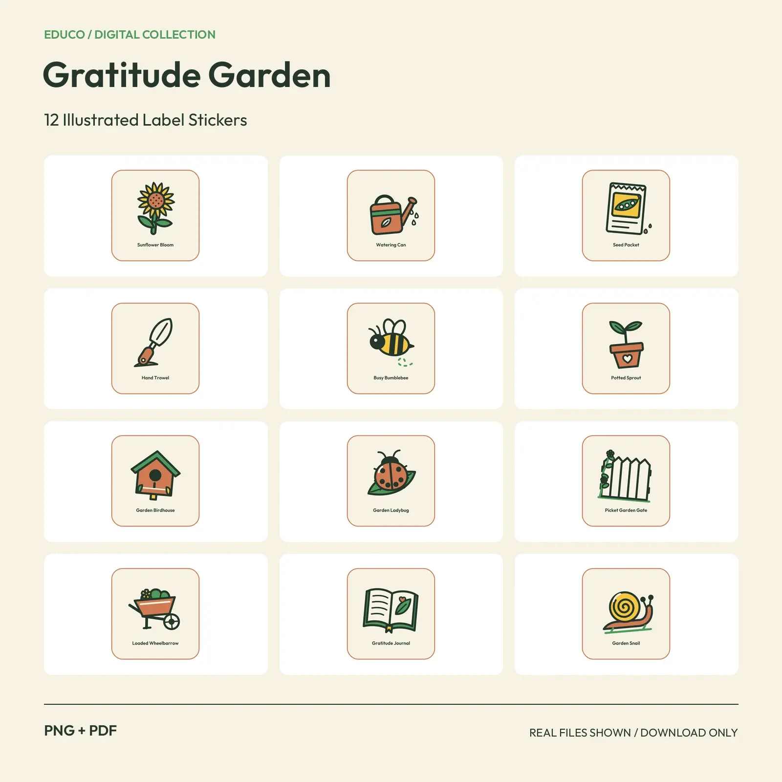 Gratitude Garden - 12 Illustrated Label Stickers preview