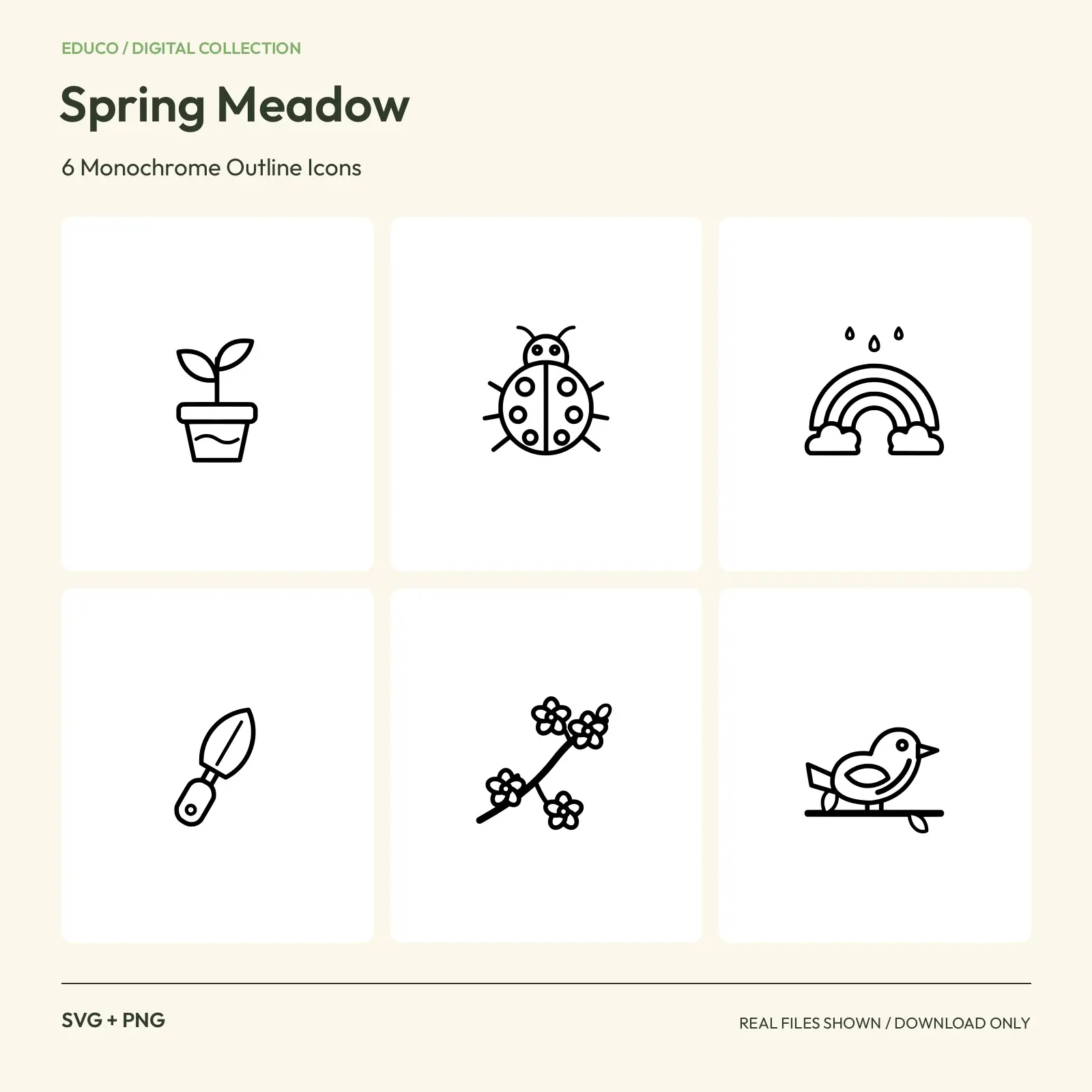 Spring Meadow - 6 Monochrome Outline Icons preview