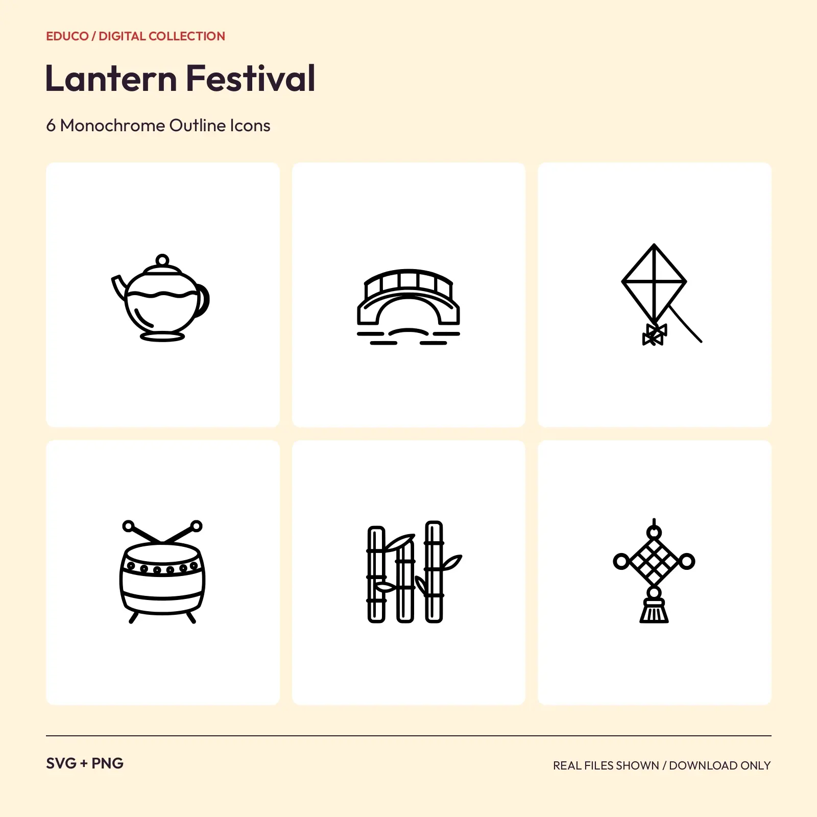 Lantern Festival - 6 Monochrome Outline Icons preview