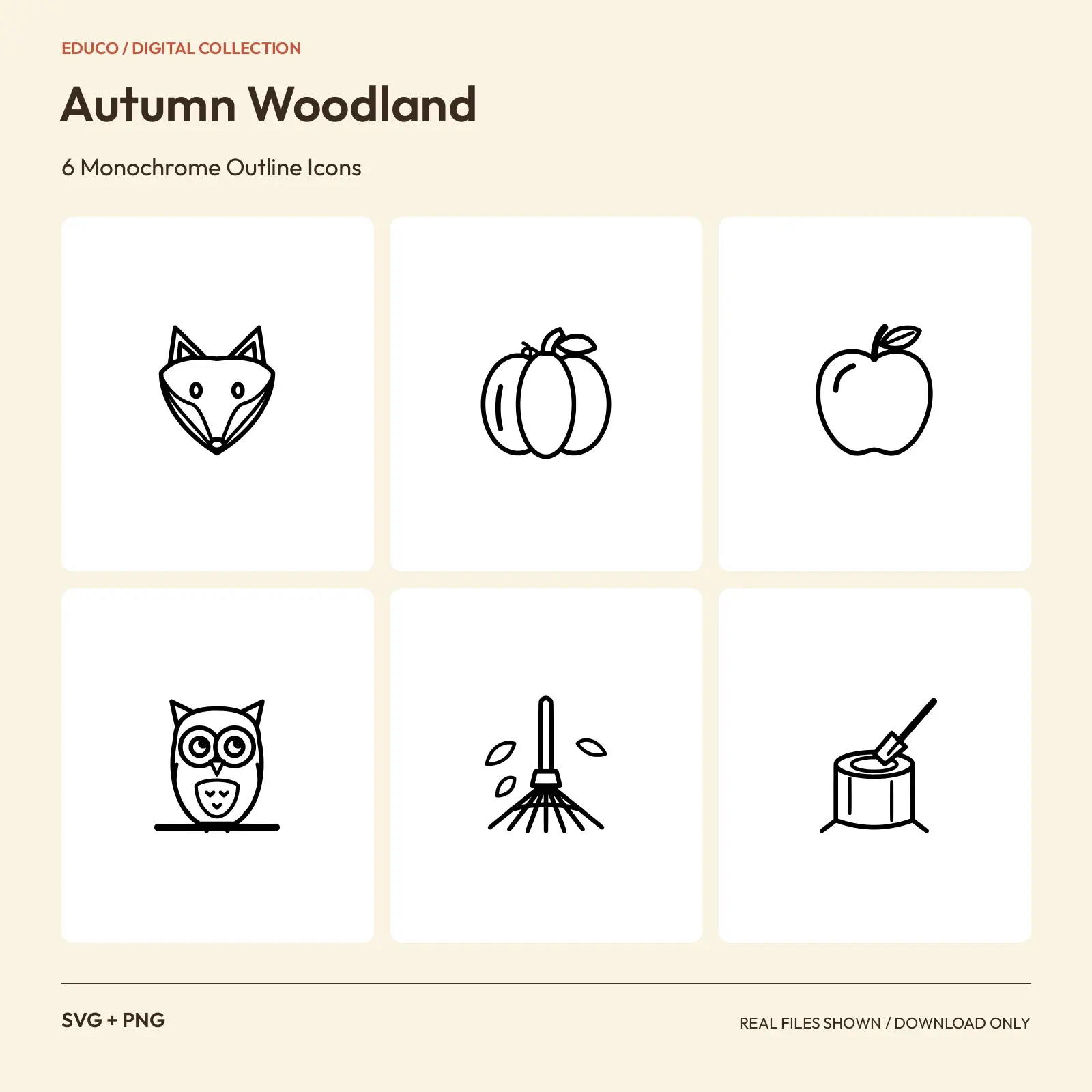 Autumn Woodland - 6 Monochrome Outline Icons preview