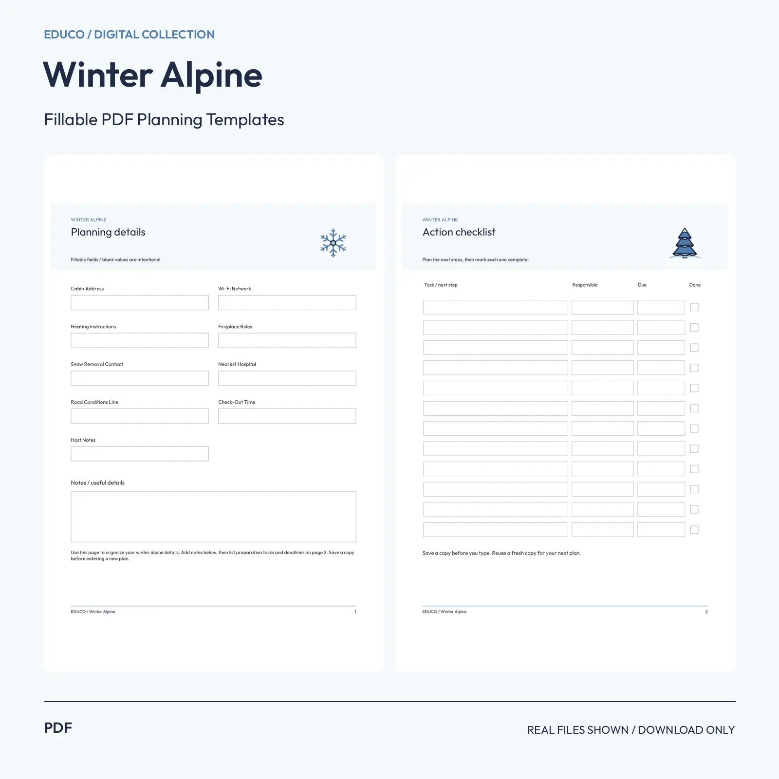 Winter Alpine - Fillable PDF Planning Templates preview