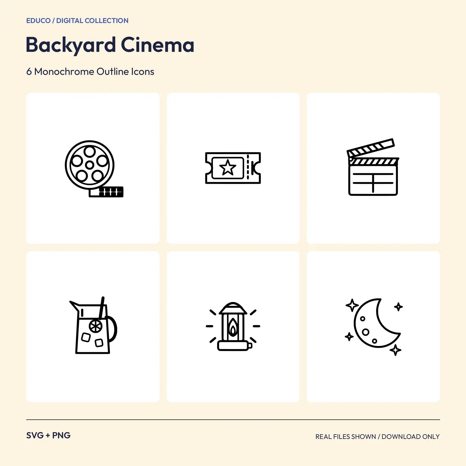 Backyard Cinema - 6 Monochrome Outline Icons preview