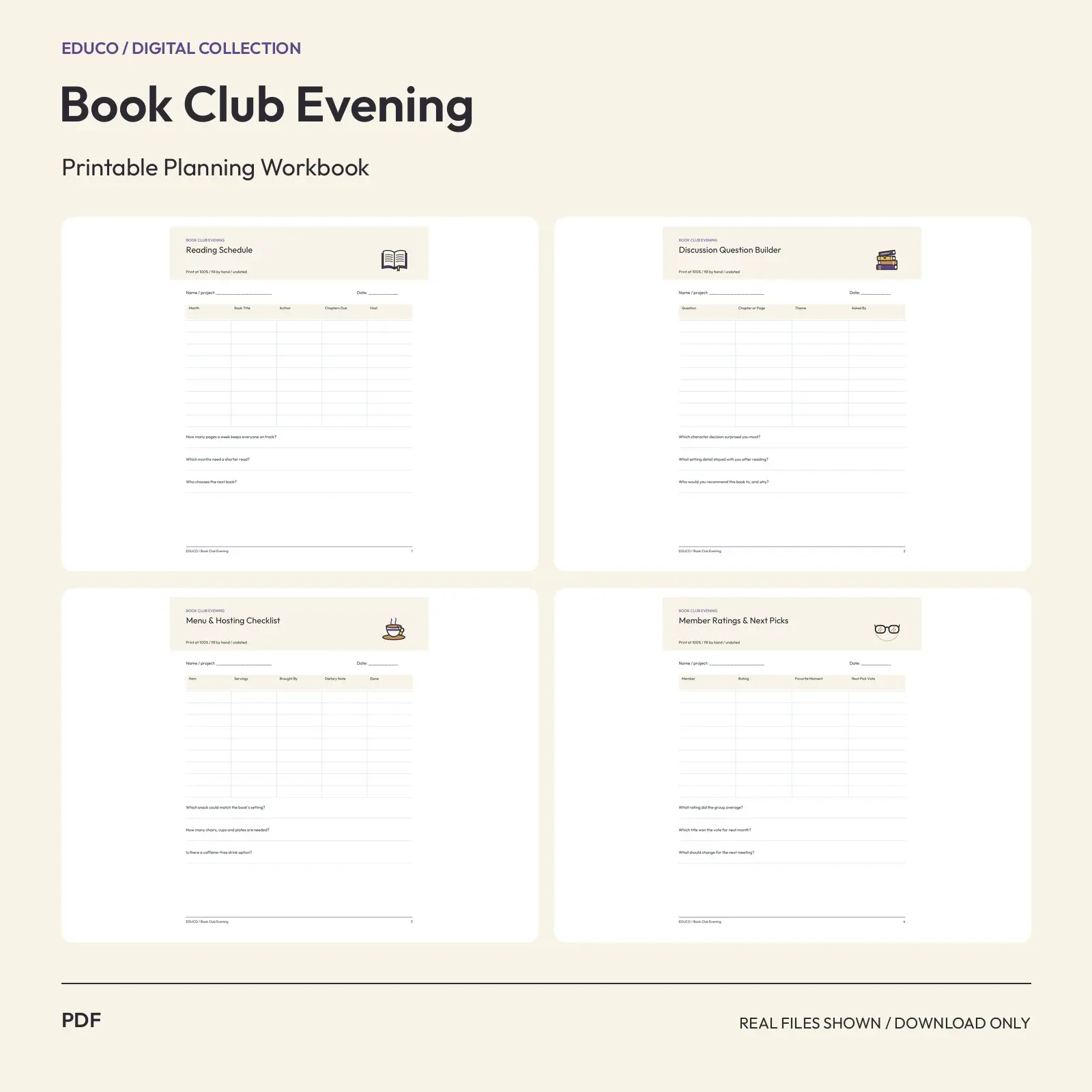 Book Club Evening - Book Club Evening Host Planner preview