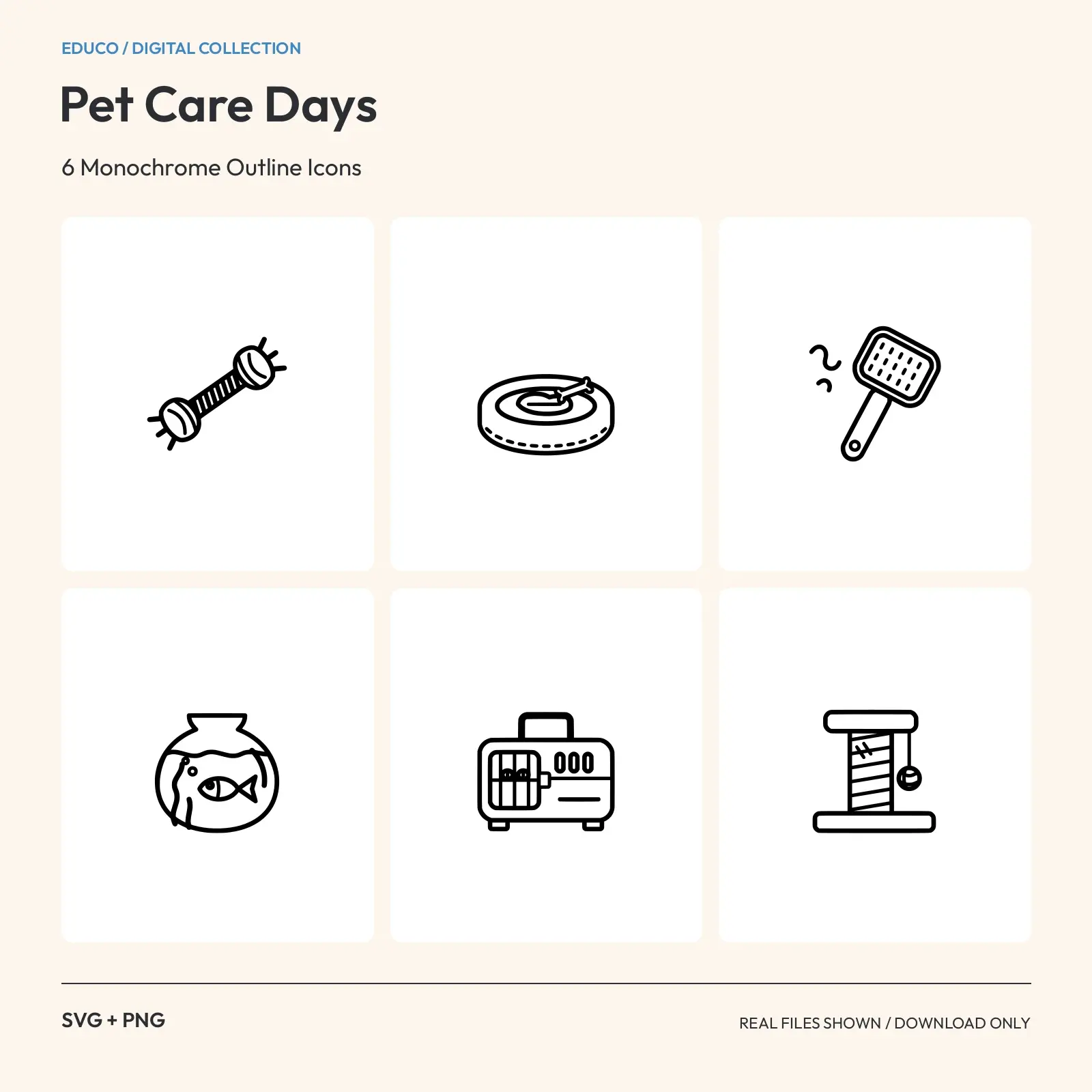 Pet Care Days - 6 Monochrome Outline Icons preview
