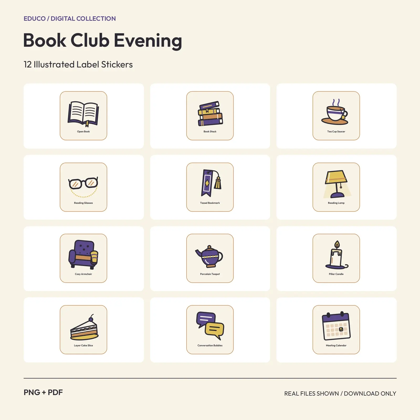 Book Club Evening - 12 Illustrated Label Stickers preview