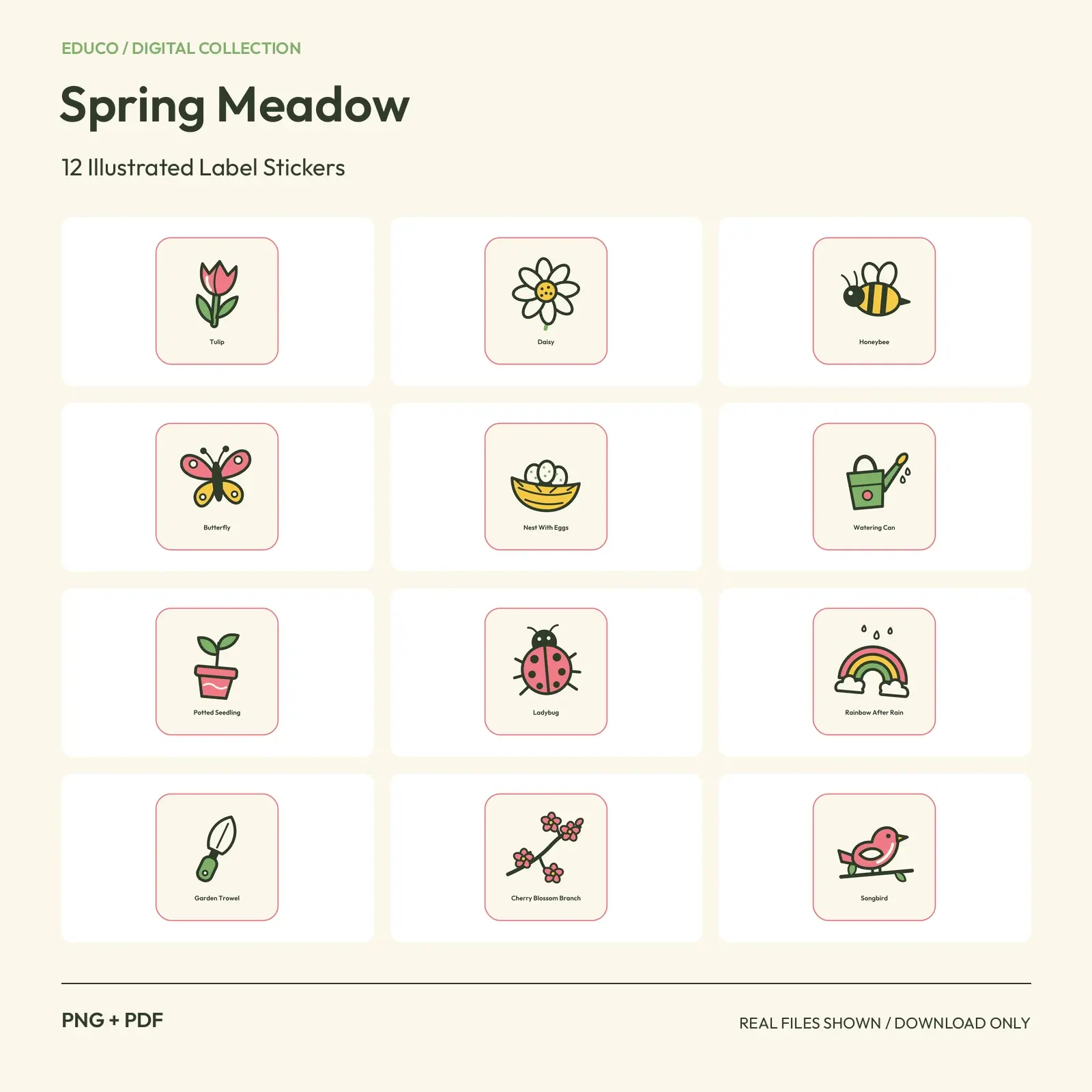 Spring Meadow - 12 Illustrated Label Stickers preview