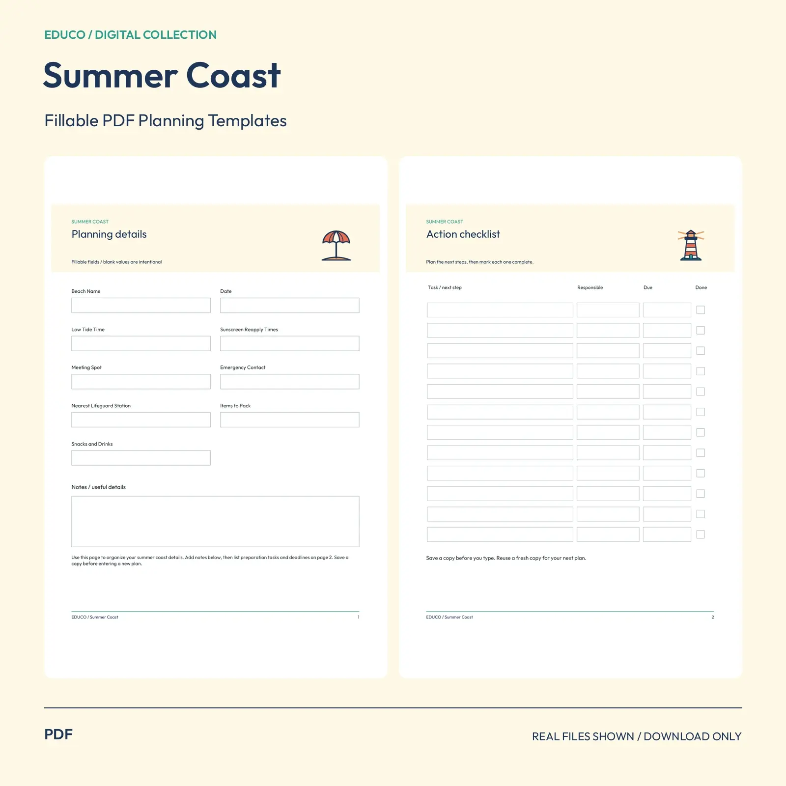 Summer Coast - Fillable PDF Planning Templates preview
