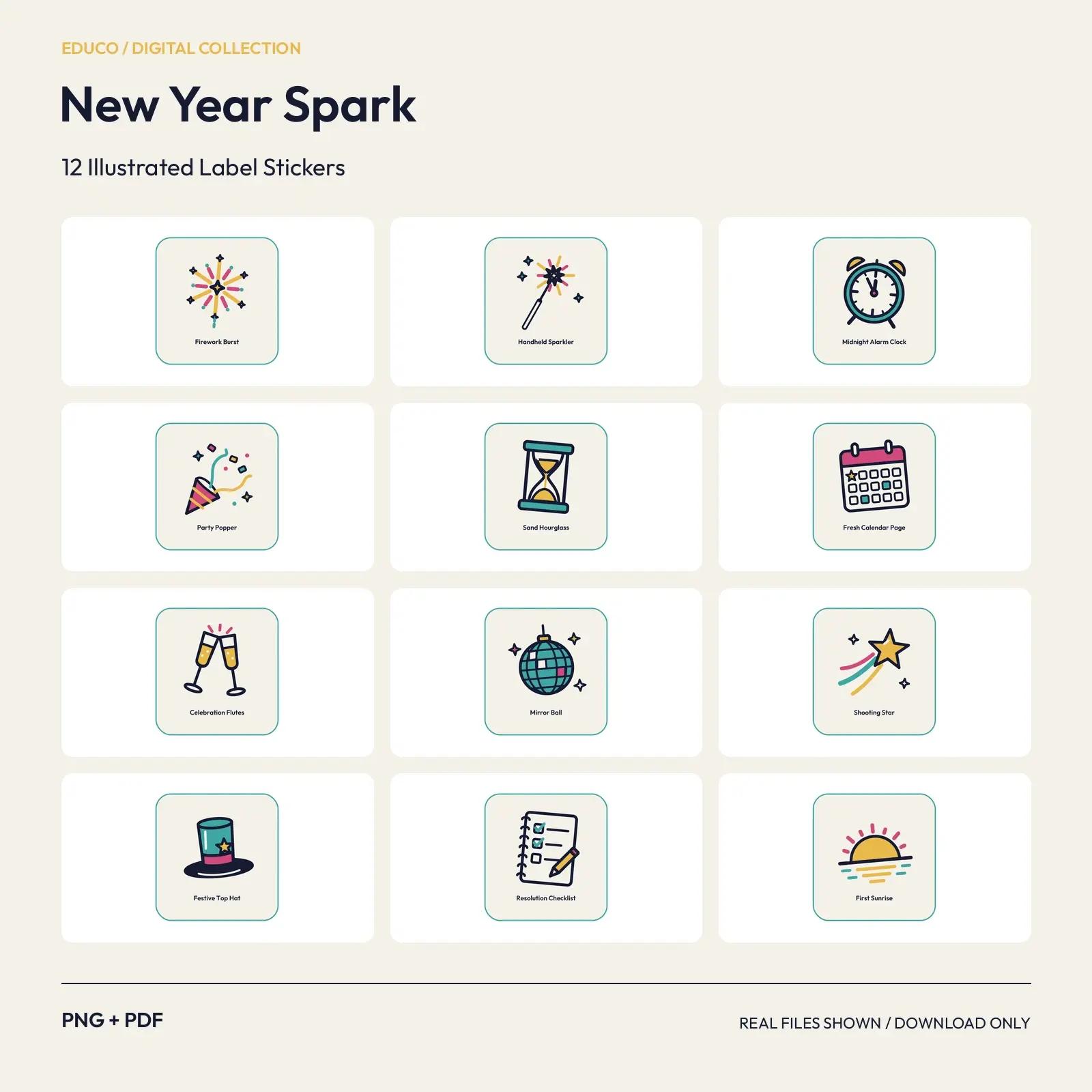 New Year Spark - 12 Illustrated Label Stickers preview