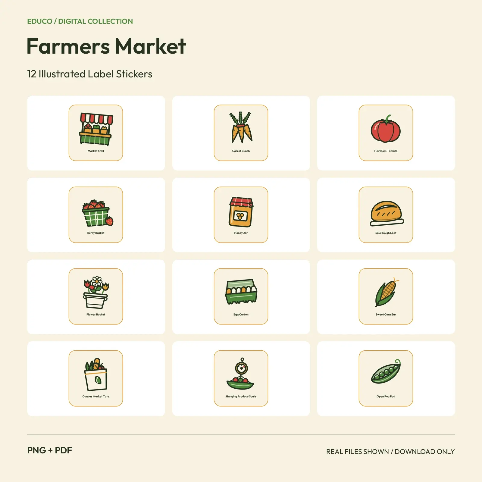 Farmers Market - 12 Illustrated Label Stickers preview
