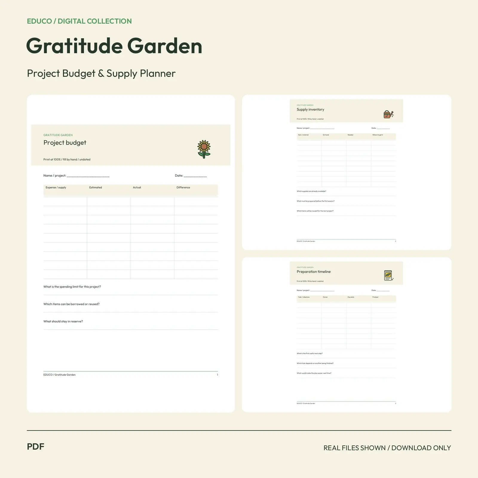 Gratitude Garden - Project Budget and Supply Planner preview
