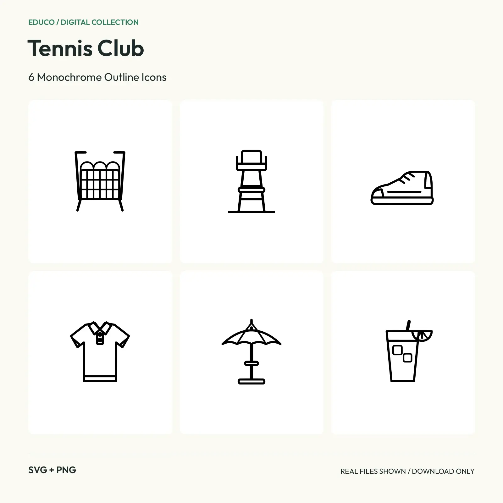 Tennis Club - 6 Monochrome Outline Icons preview