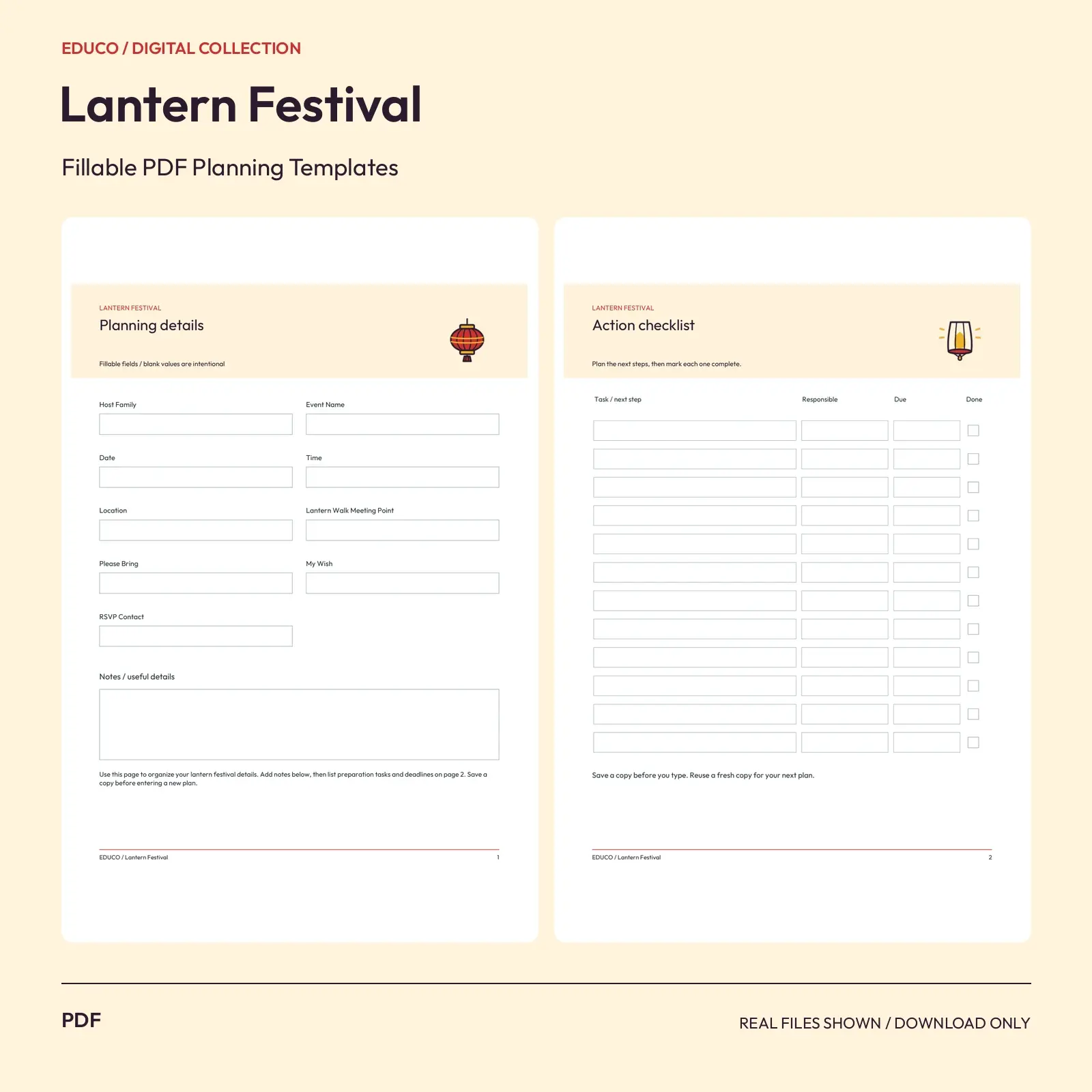 Lantern Festival - Fillable PDF Planning Templates preview