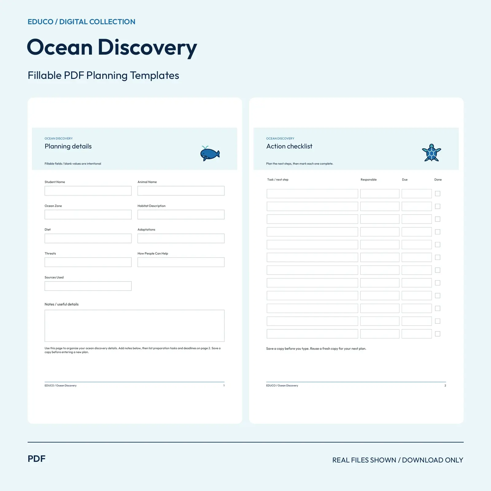 Ocean Discovery - Fillable PDF Planning Templates preview