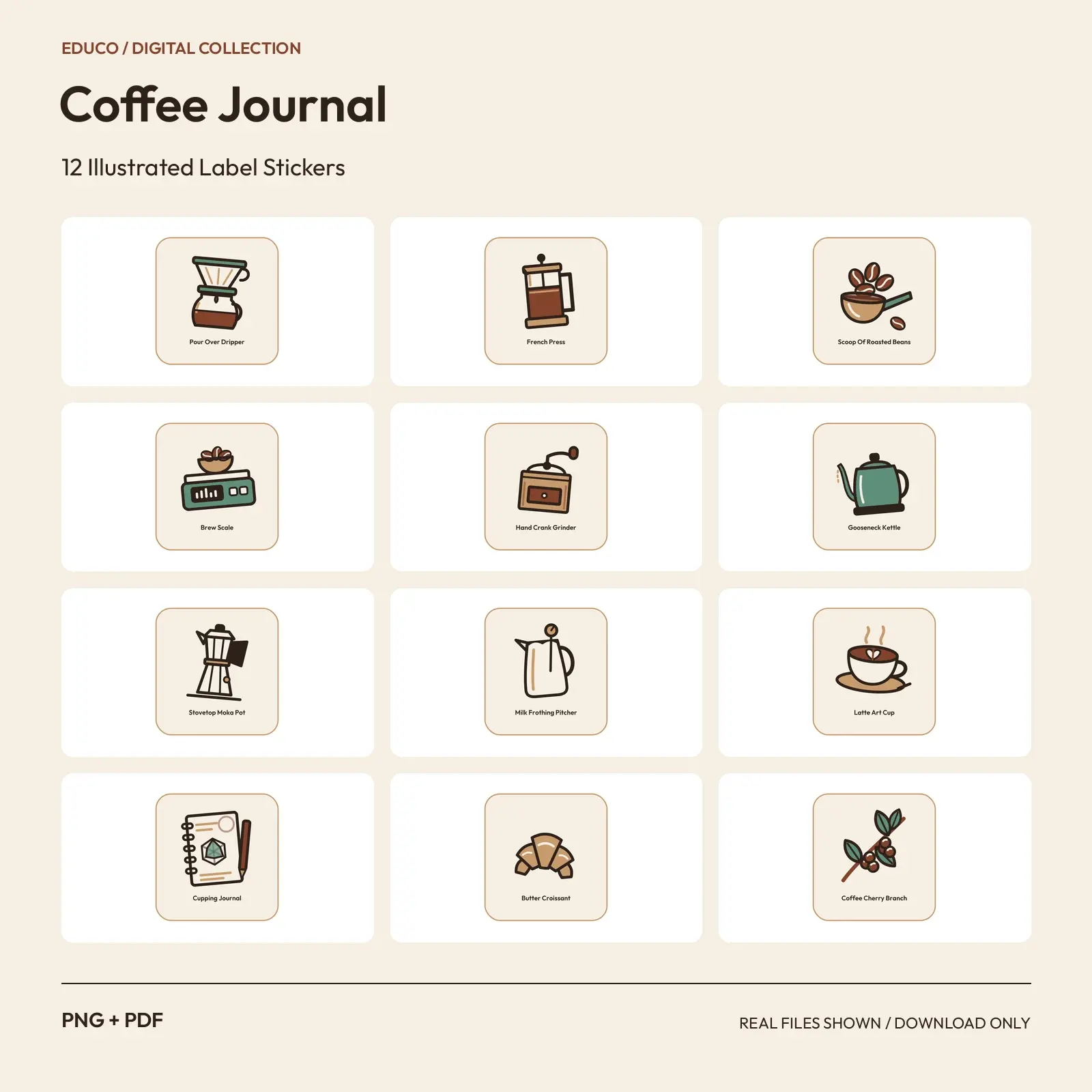 Coffee Journal - 12 Illustrated Label Stickers preview