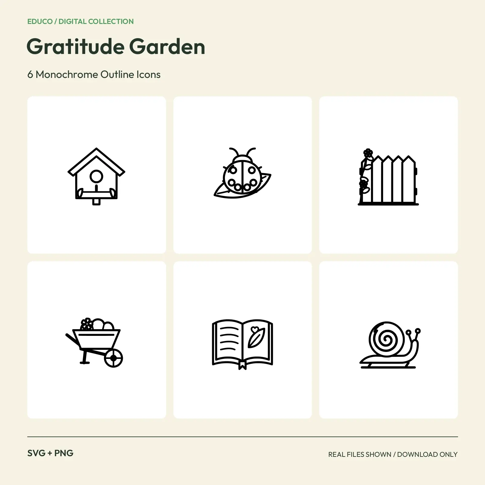 Gratitude Garden - 6 Monochrome Outline Icons preview