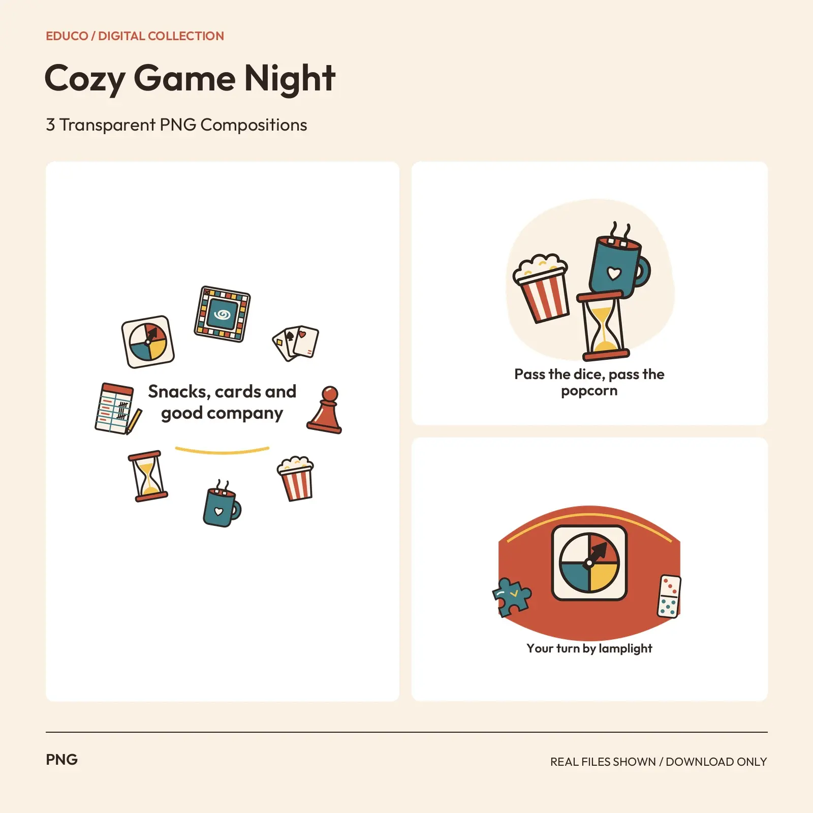 Cozy Game Night - 3 Transparent PNG Compositions preview