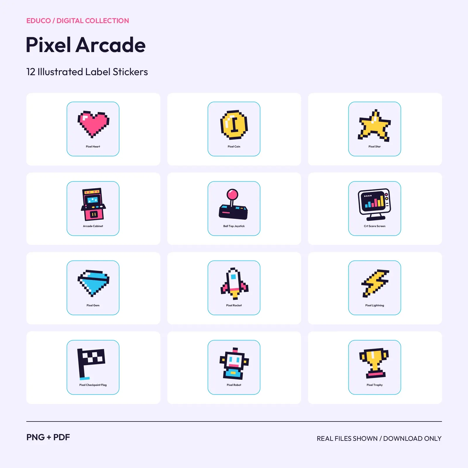 Pixel Arcade - 12 Illustrated Label Stickers preview