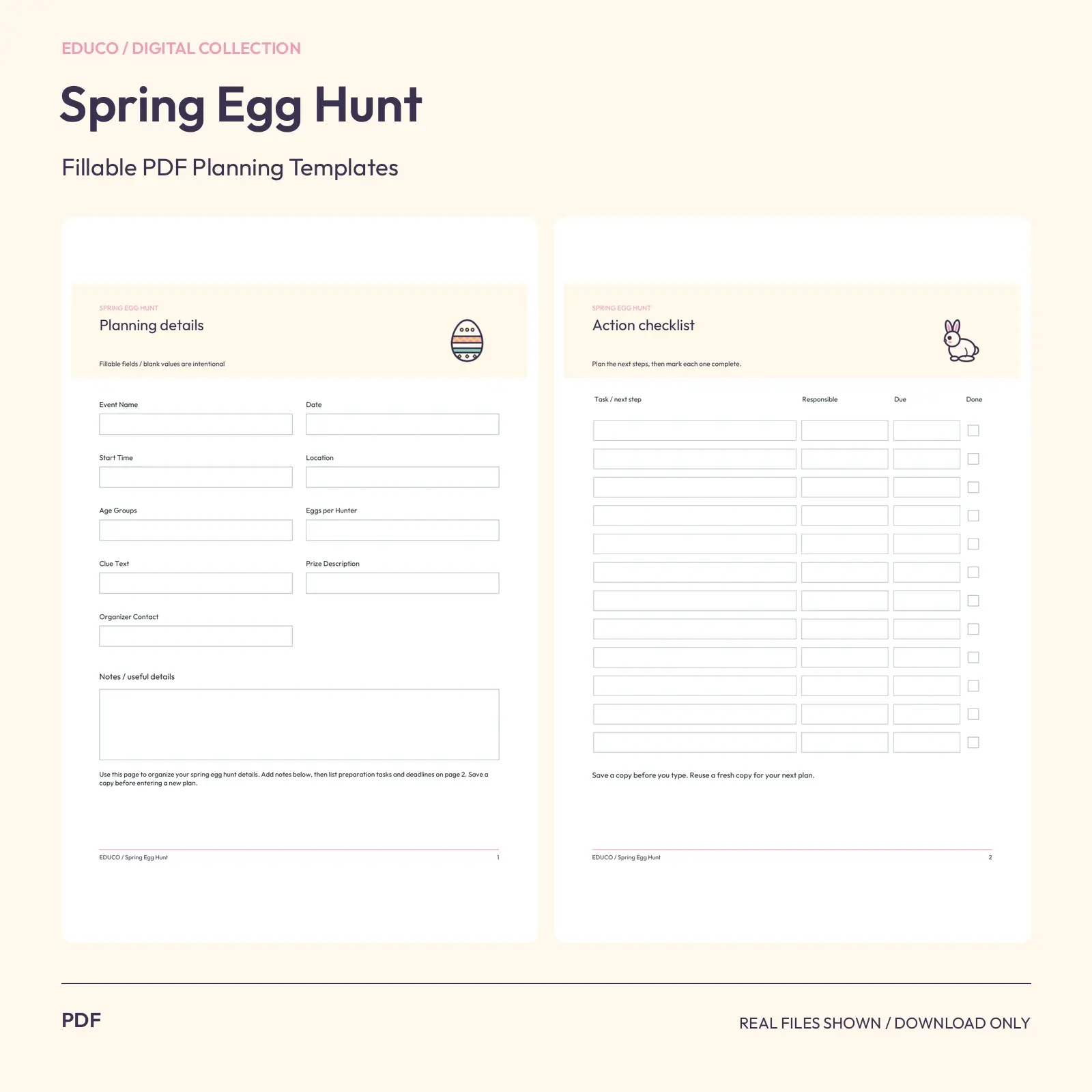 Spring Egg Hunt - Fillable PDF Planning Templates preview