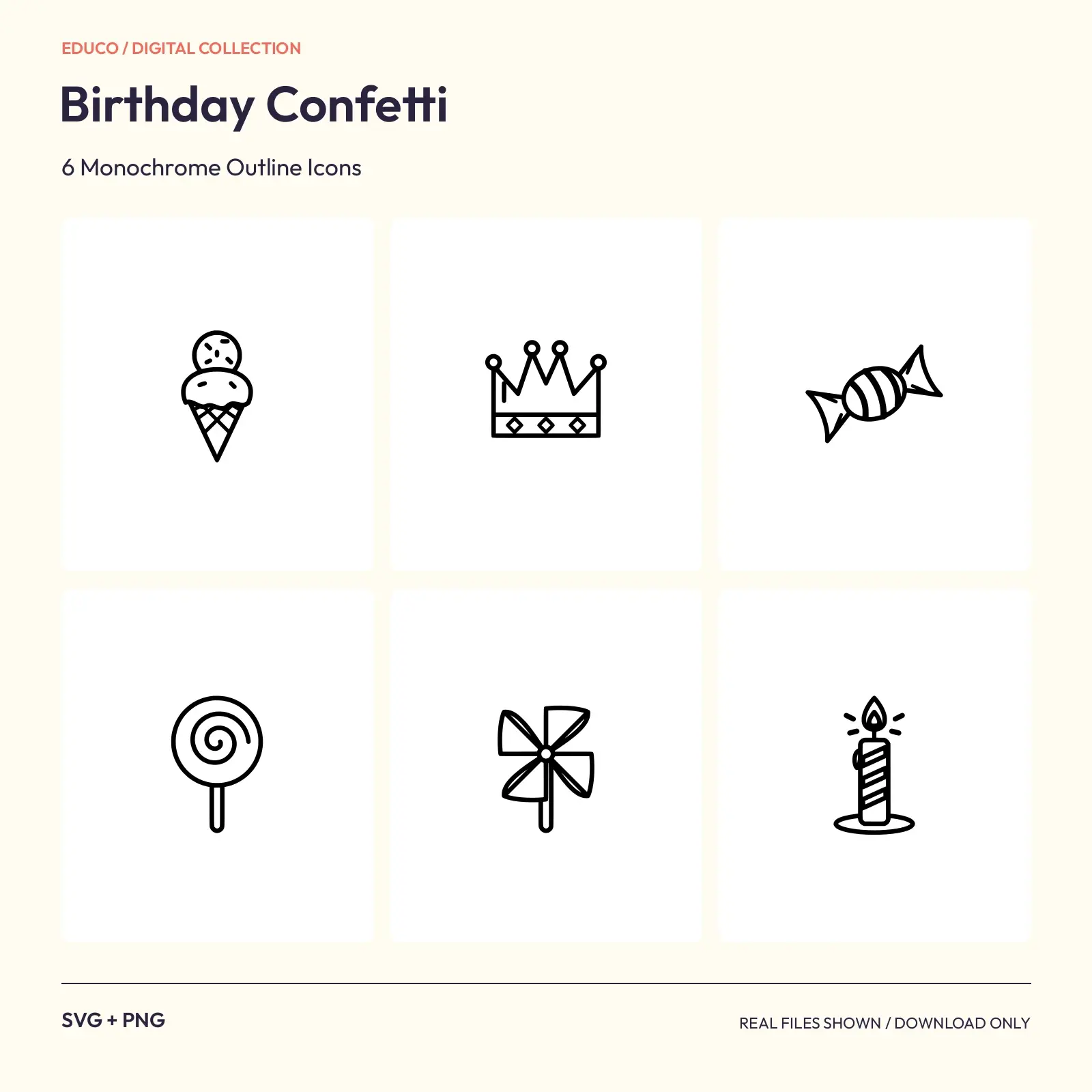 Birthday Confetti - 6 Monochrome Outline Icons preview