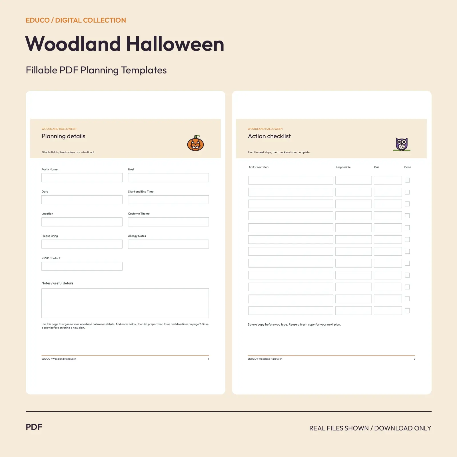 Woodland Halloween - Fillable PDF Planning Templates preview