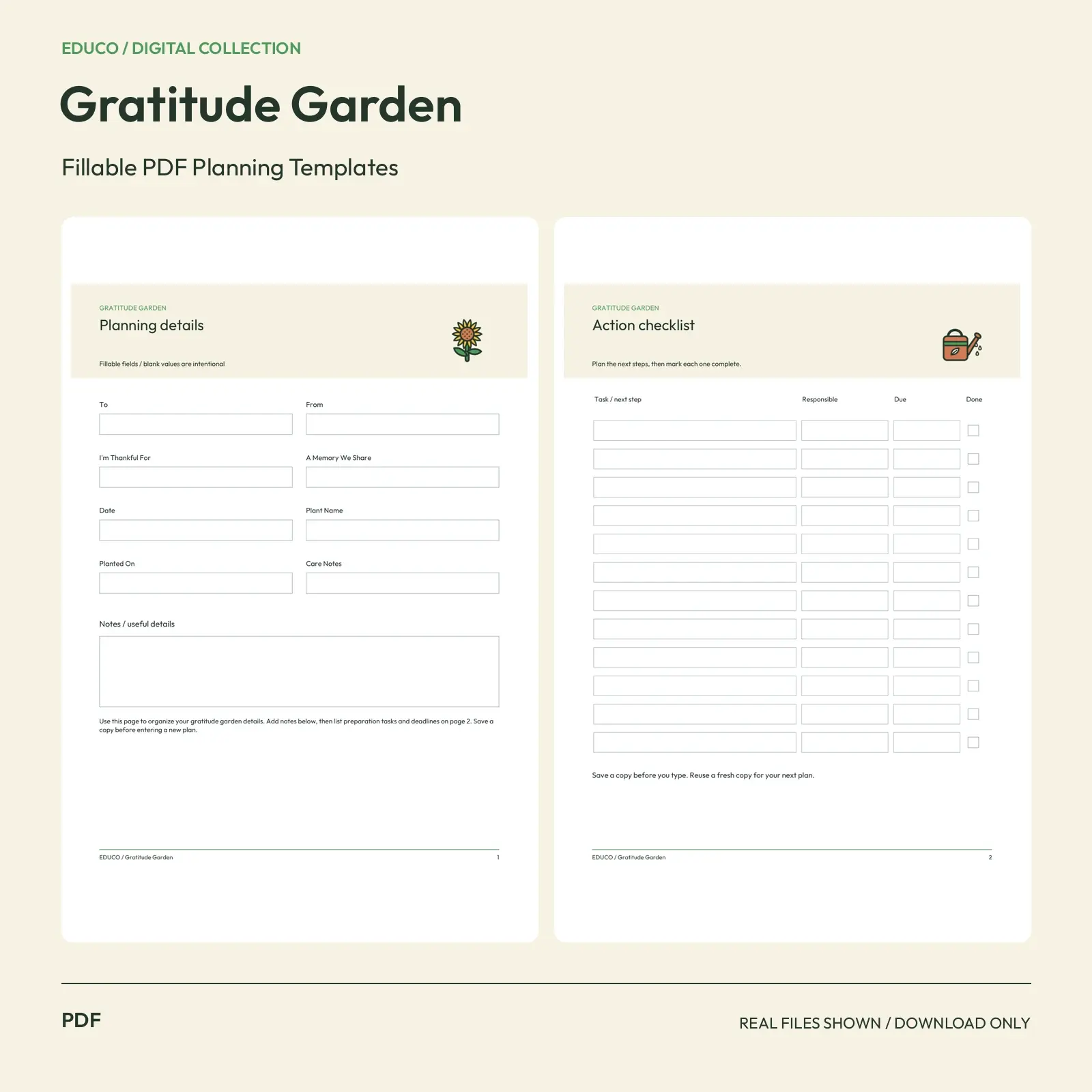 Gratitude Garden - Fillable PDF Planning Templates preview