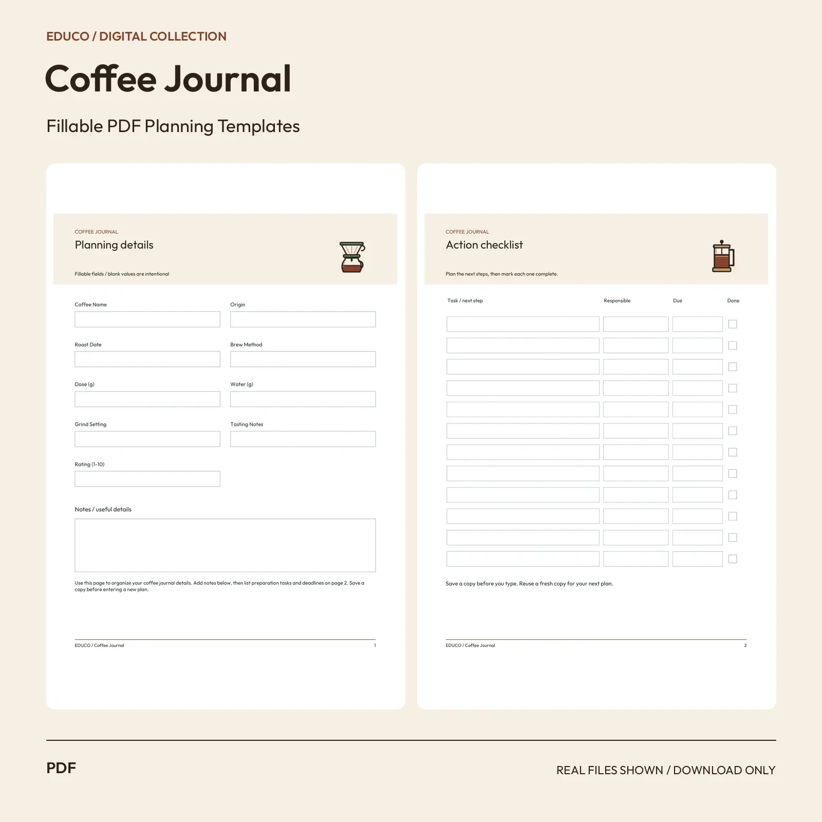 Coffee Journal - Fillable PDF Planning Templates preview